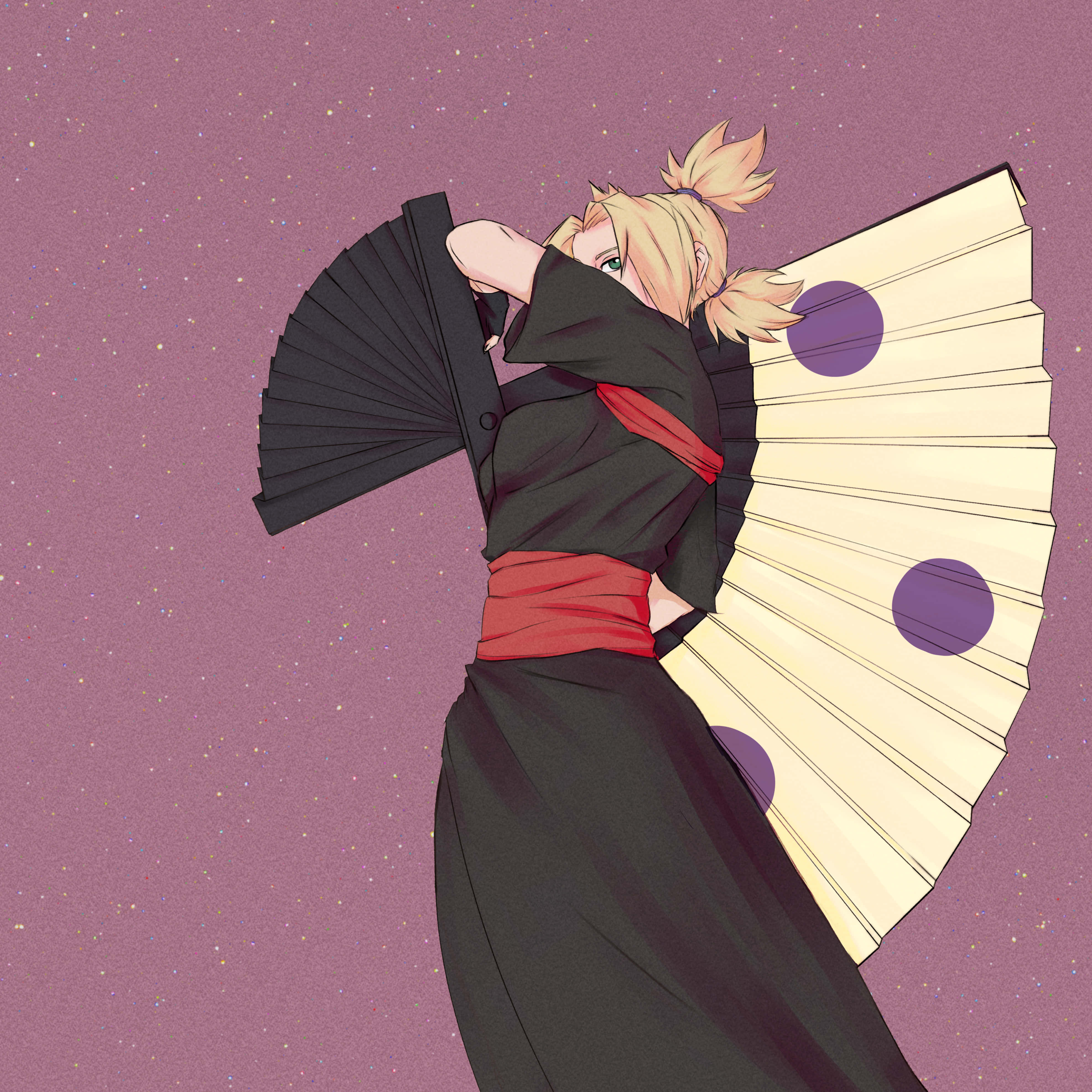 Temari, blonde hair, black and white fans, 4K Desktop Wallpaper