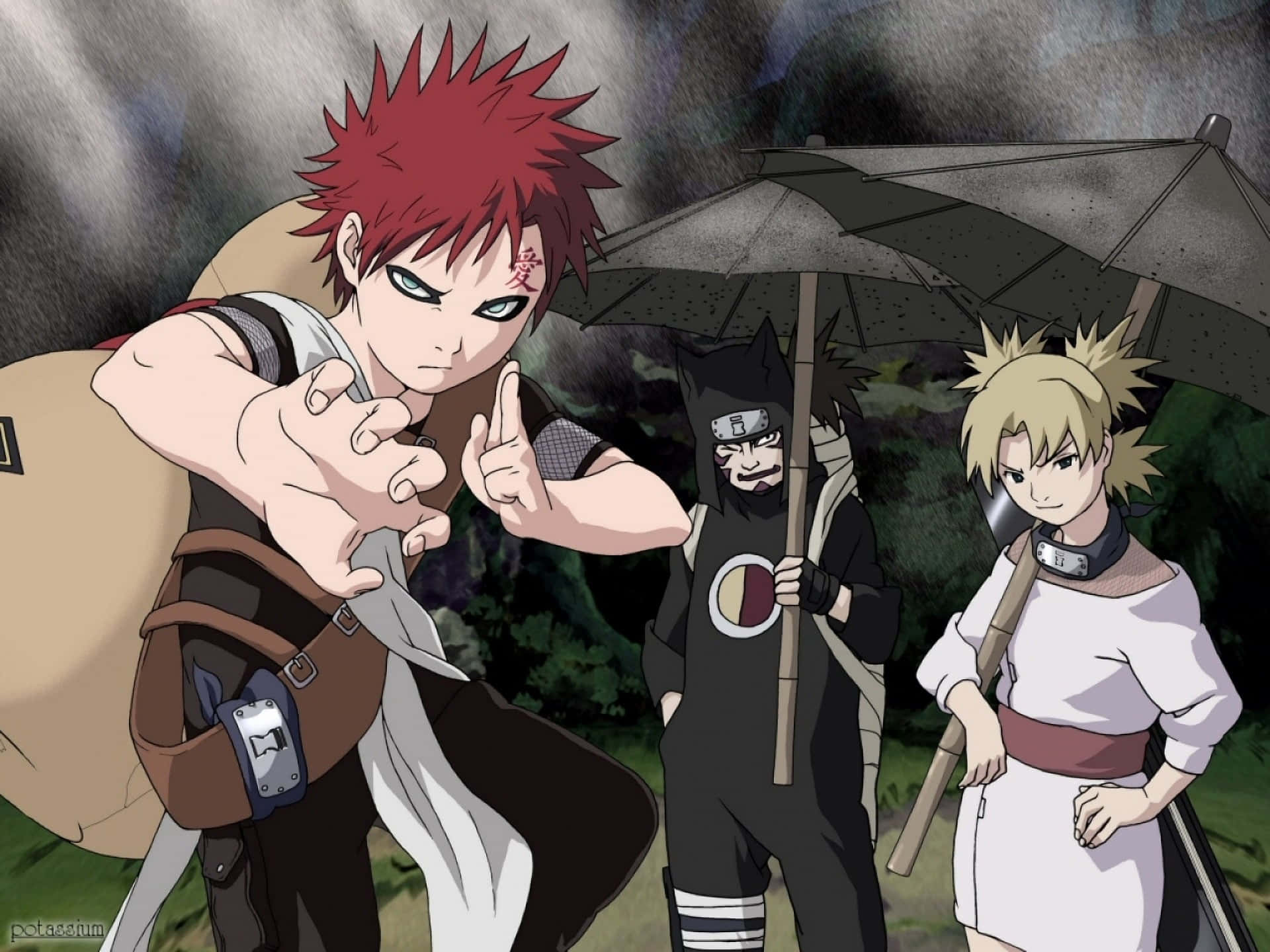 Temari, anime ninja characters, stormy forest, Full HD Desktop Wallpaper