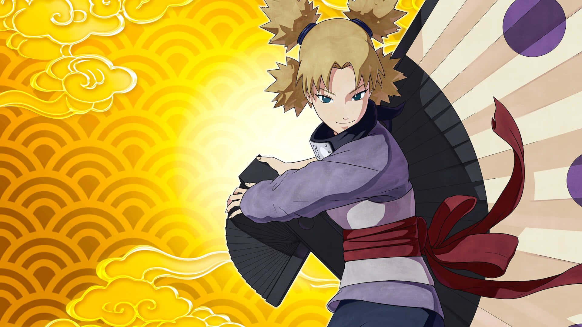 Temari, spiky blonde hair, black fan, Full HD Desktop Wallpaper