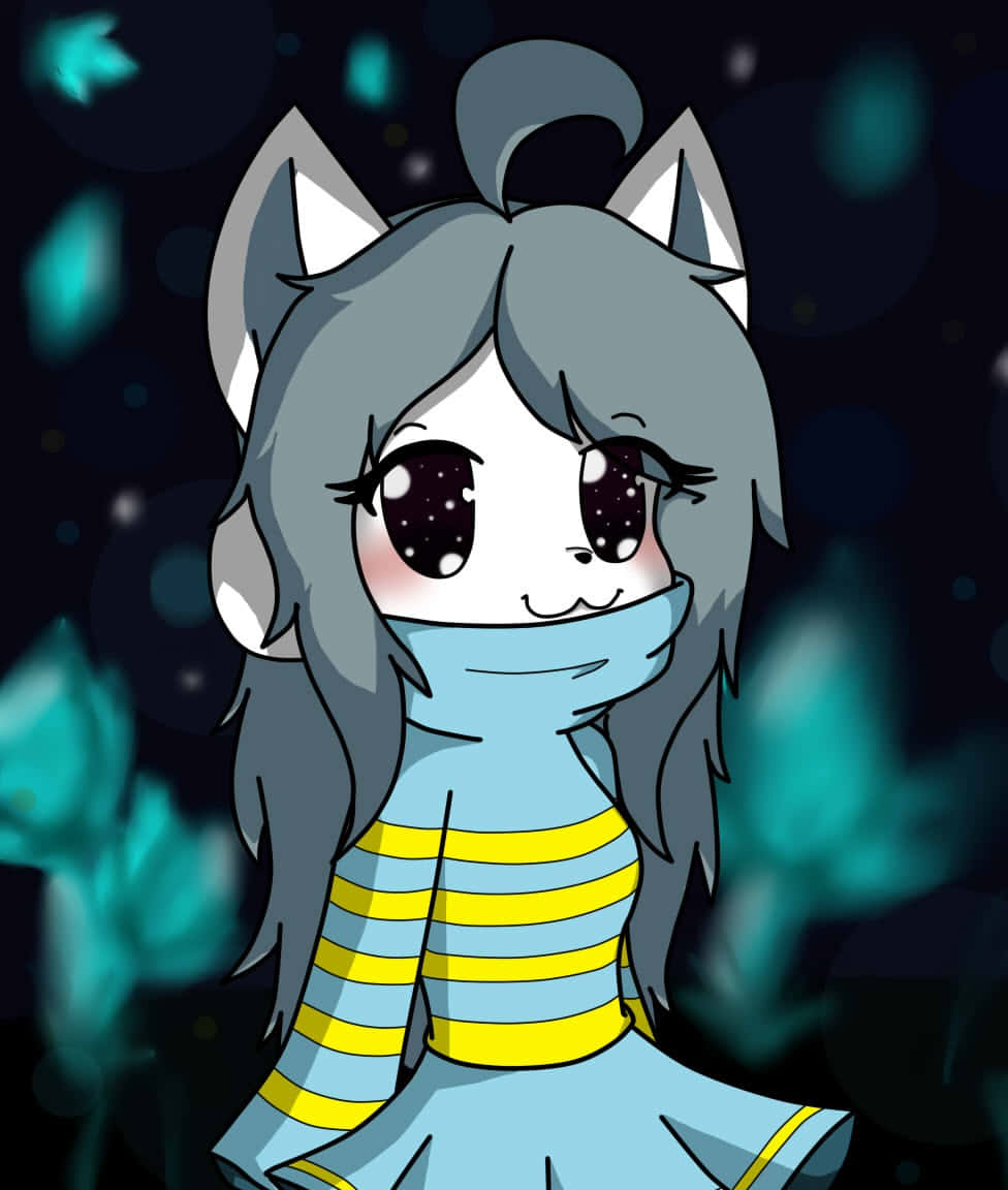Temmie Undertale, anime girl, grey wolf ears, SD Phone Wallpaper