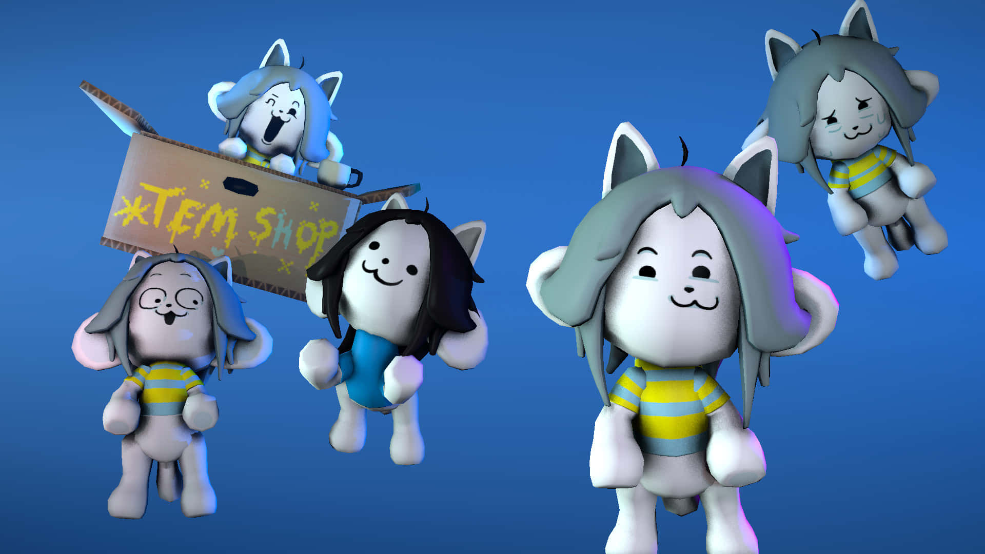 Temmie, Undertale, 3D cat-like characters, Full HD Desktop Wallpaper