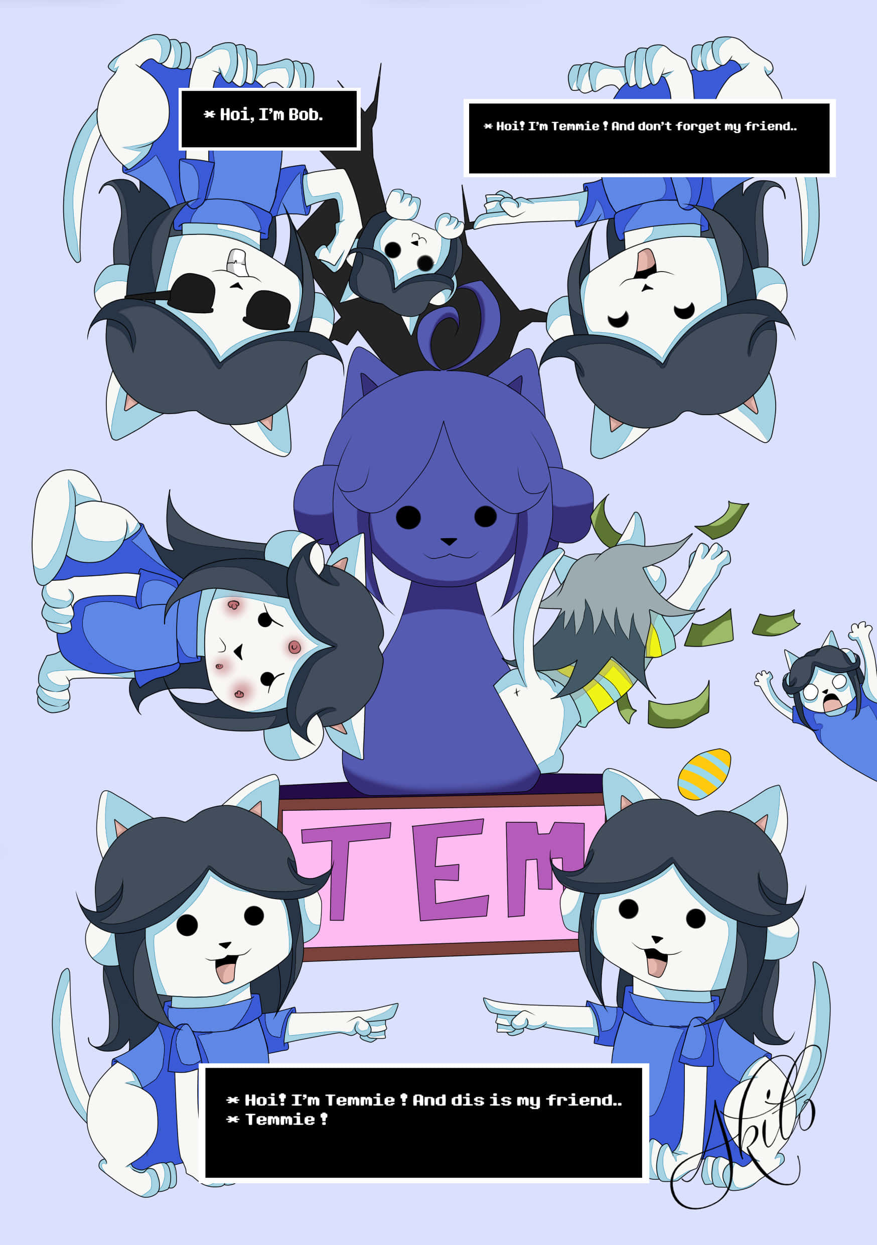 Temmie, Undertale, anime-style illustration, Full HD Phone Wallpaper