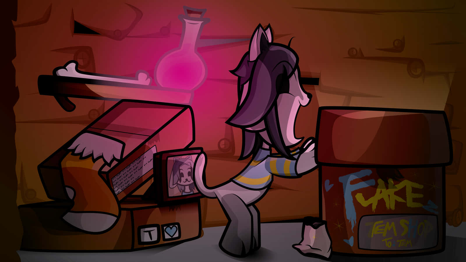 Temmie Undertale, purple-haired pony, lab coat, HD Desktop Wallpaper