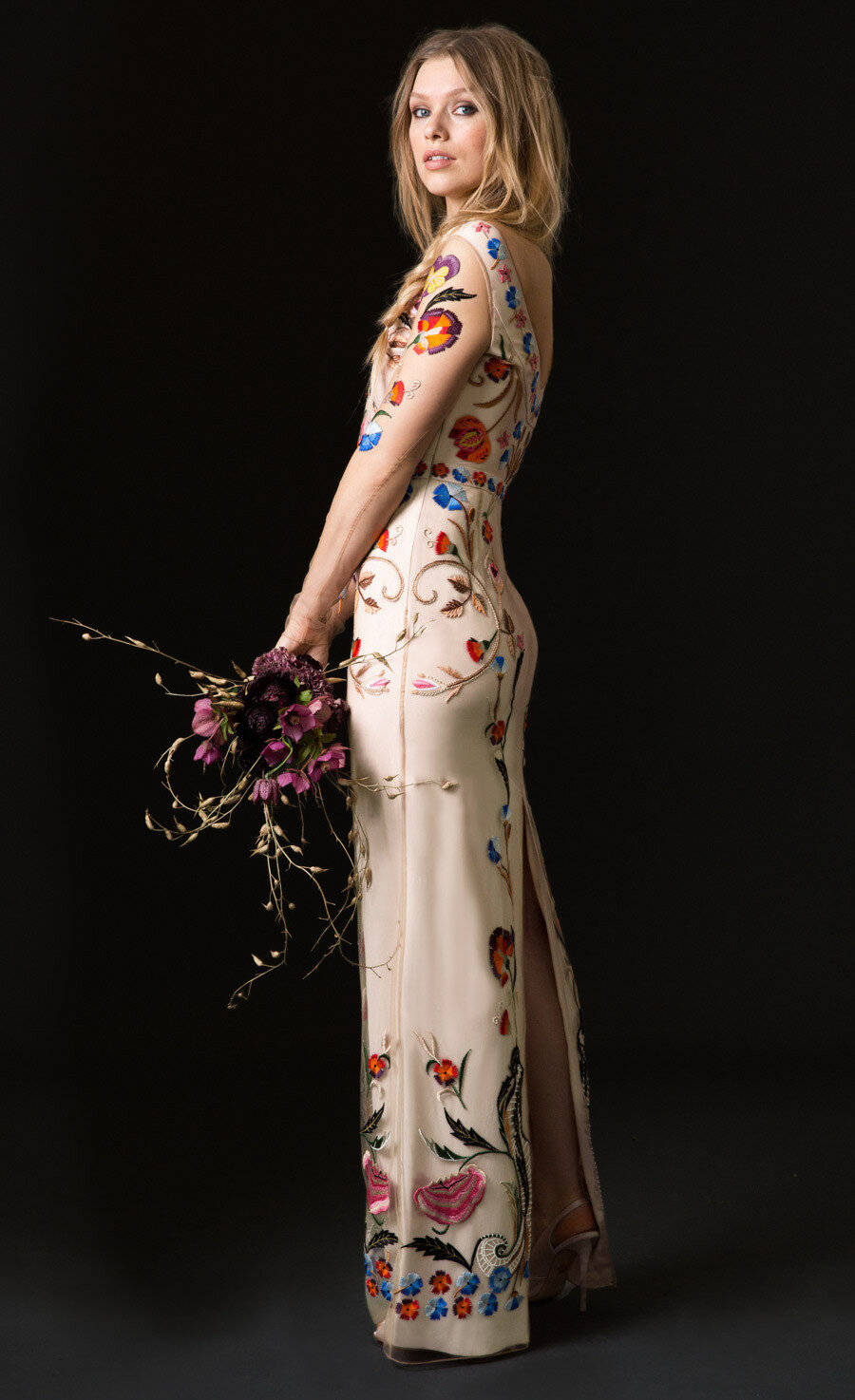Temperley London, flower dress, cream floral embroidered gown, HD Phone Wallpaper