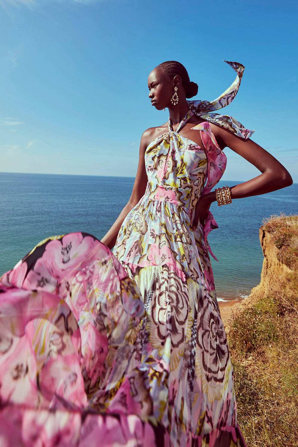 Temperley London, floral dress, cliff, HD Phone Wallpaper