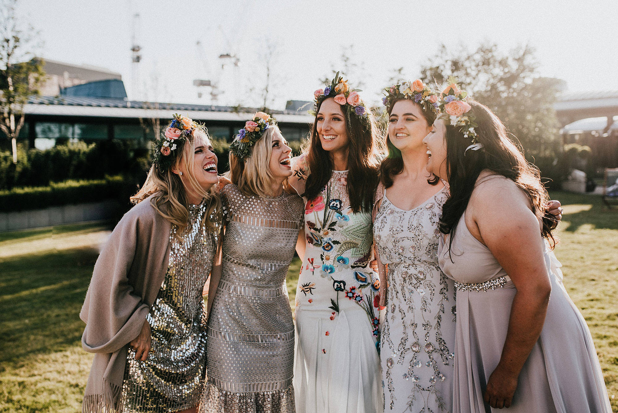 Temperley London, five bridesmaids, floral crowns, Full HD Desktop Wallpaper