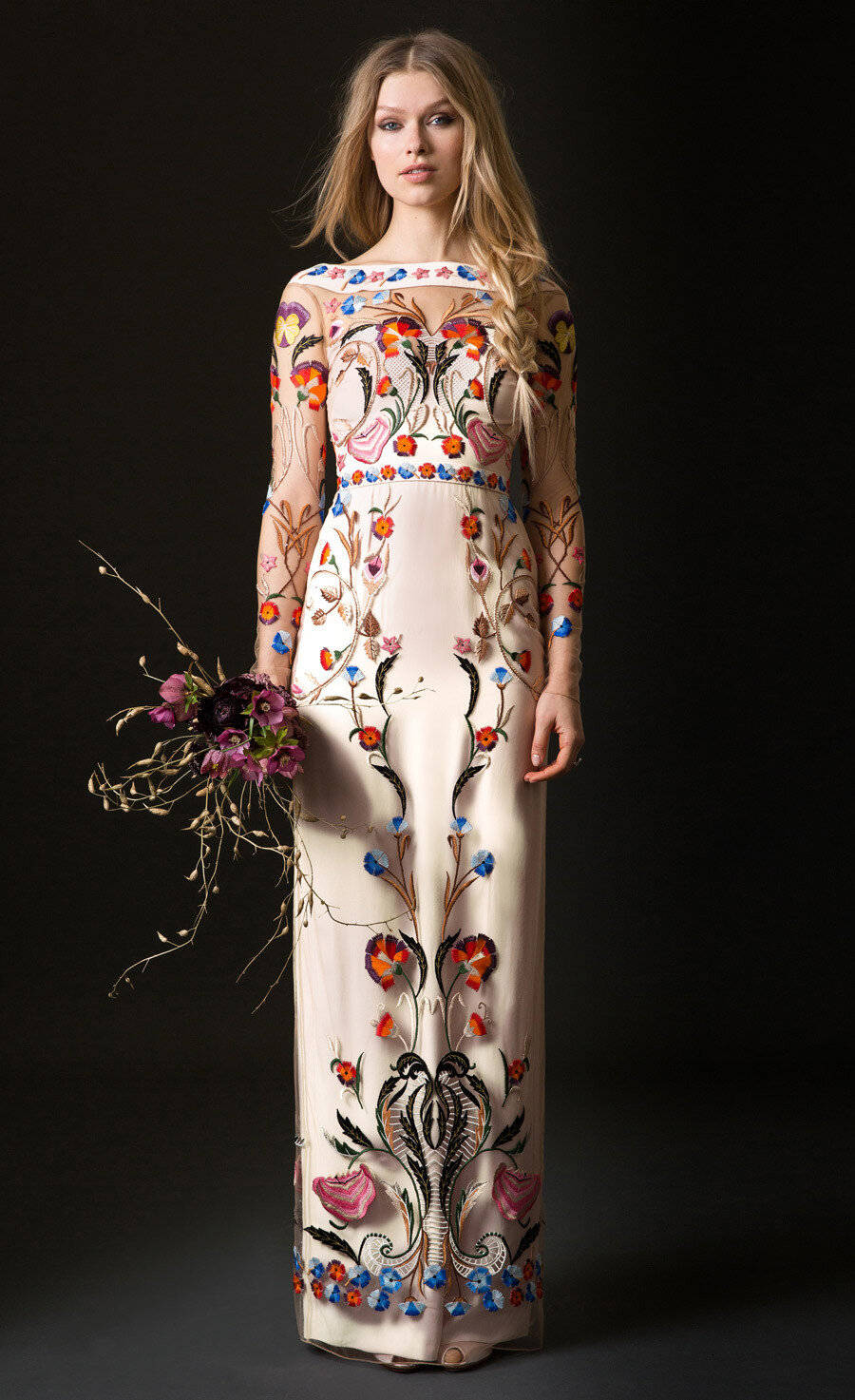 Temperley London, flower dress, long floral embroidered gown, HD Phone Wallpaper