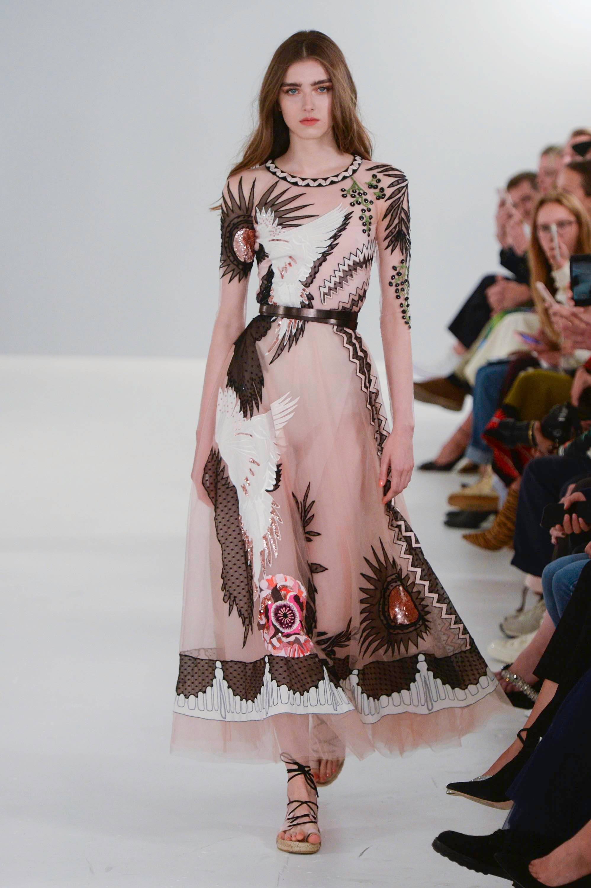Temperley London, pink dress, sheer pink dress, 2K Phone Wallpaper