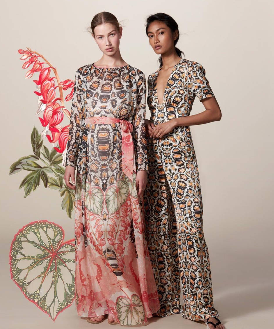 Temperley London, patterned jumpsuits, illustrated tropical flora, SD Phone Wallpaper
