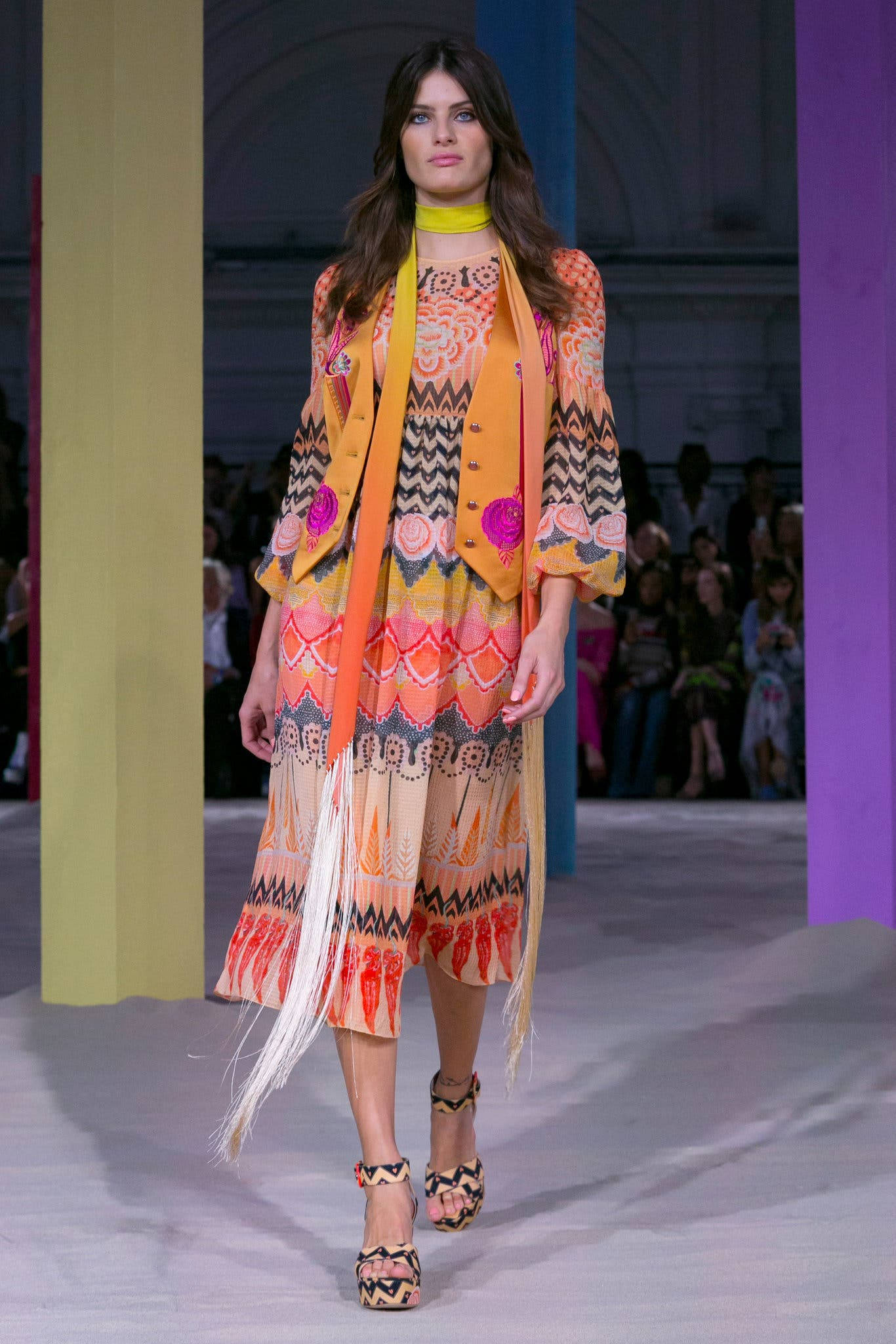 Temperley London, orange, pink patterned dress, Full HD Phone Wallpaper