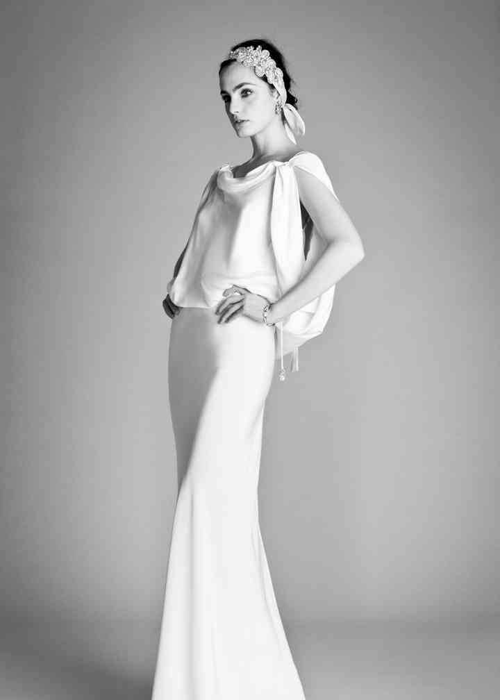 Temperley London, monochrome hands waist, flowing white gown, SD Phone Wallpaper