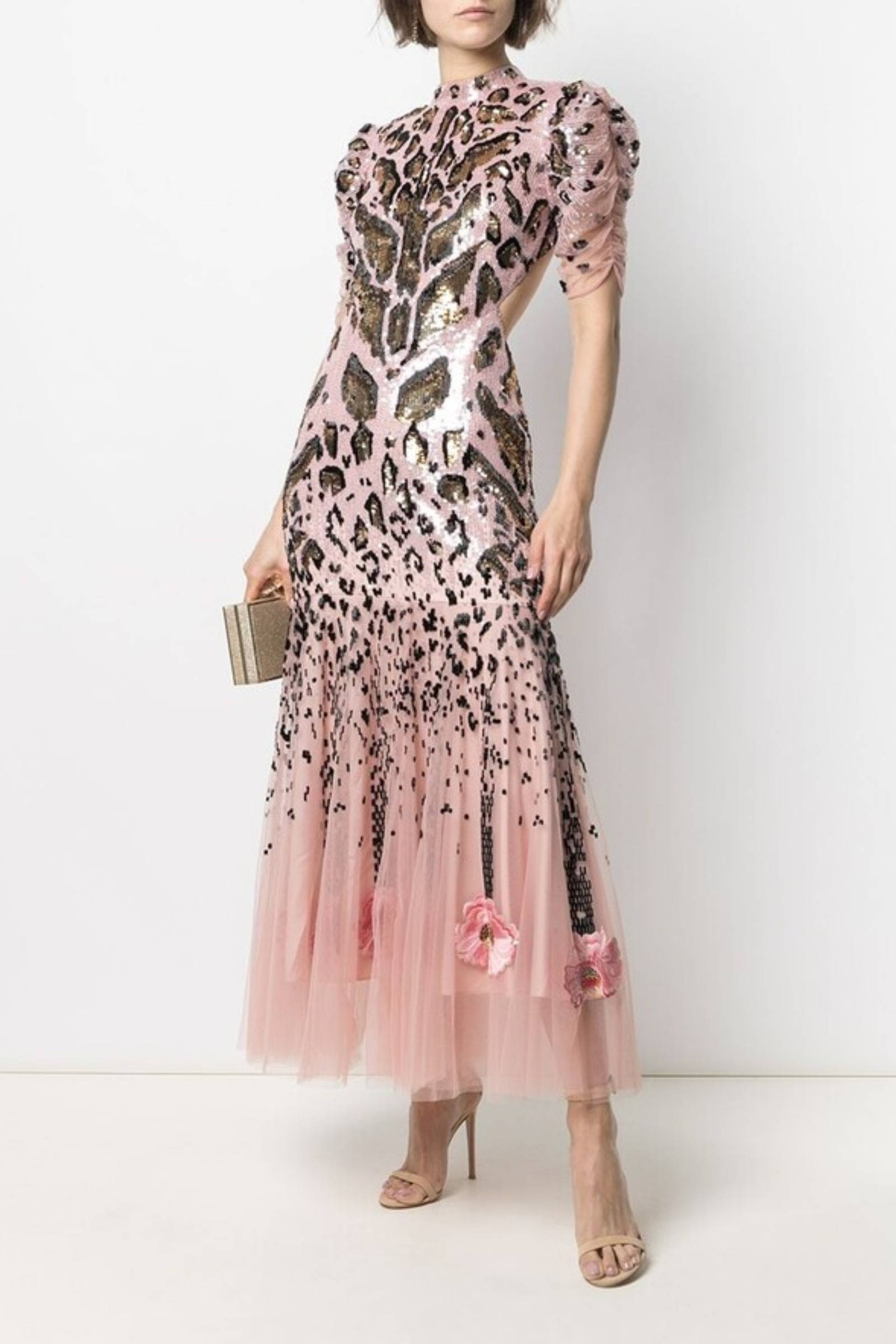 Temperley London, pink sequined leopard print gown, tulle skirt, Full HD Phone Wallpaper