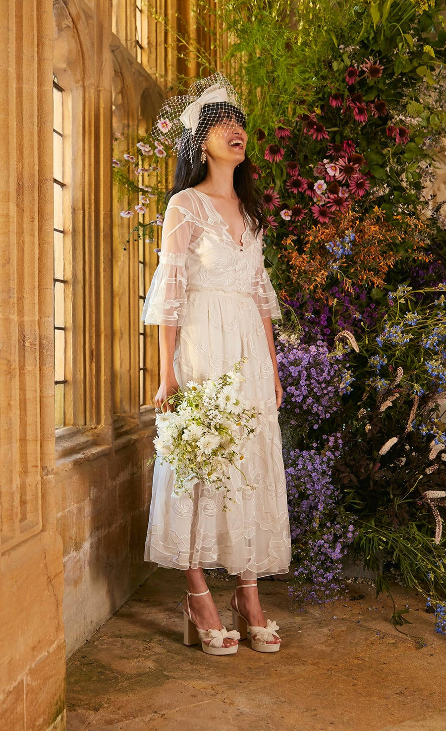 Temperley London, laughing model, white lace dress, HD Phone Wallpaper