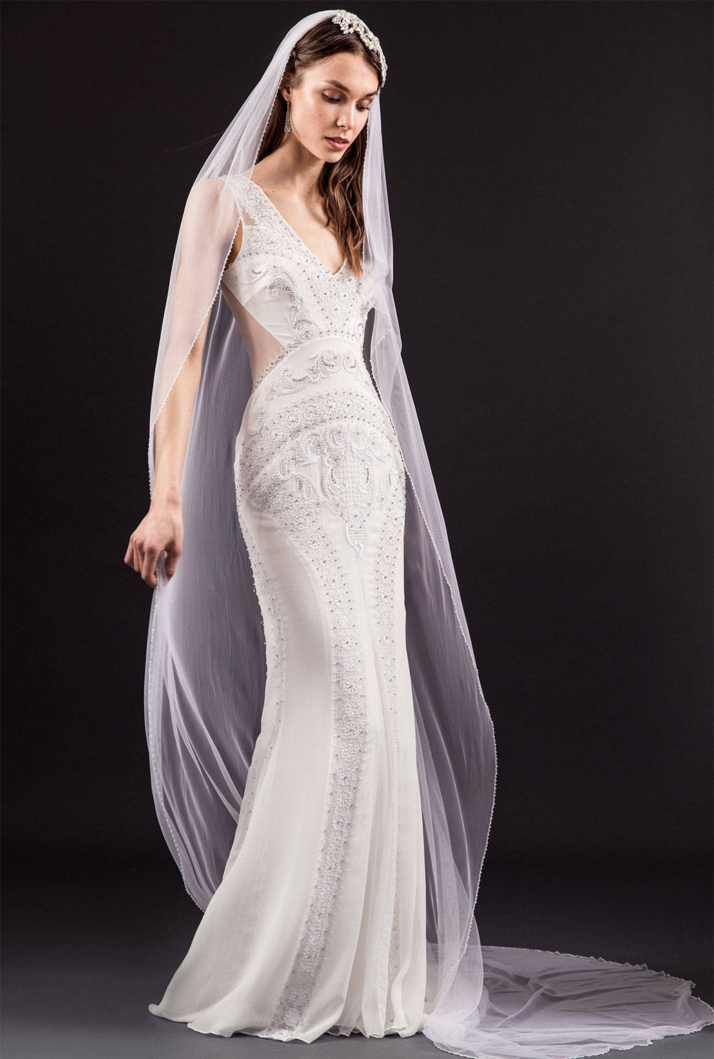 Temperley London, white mermaid wedding gown, intricate beading, HD Phone Wallpaper