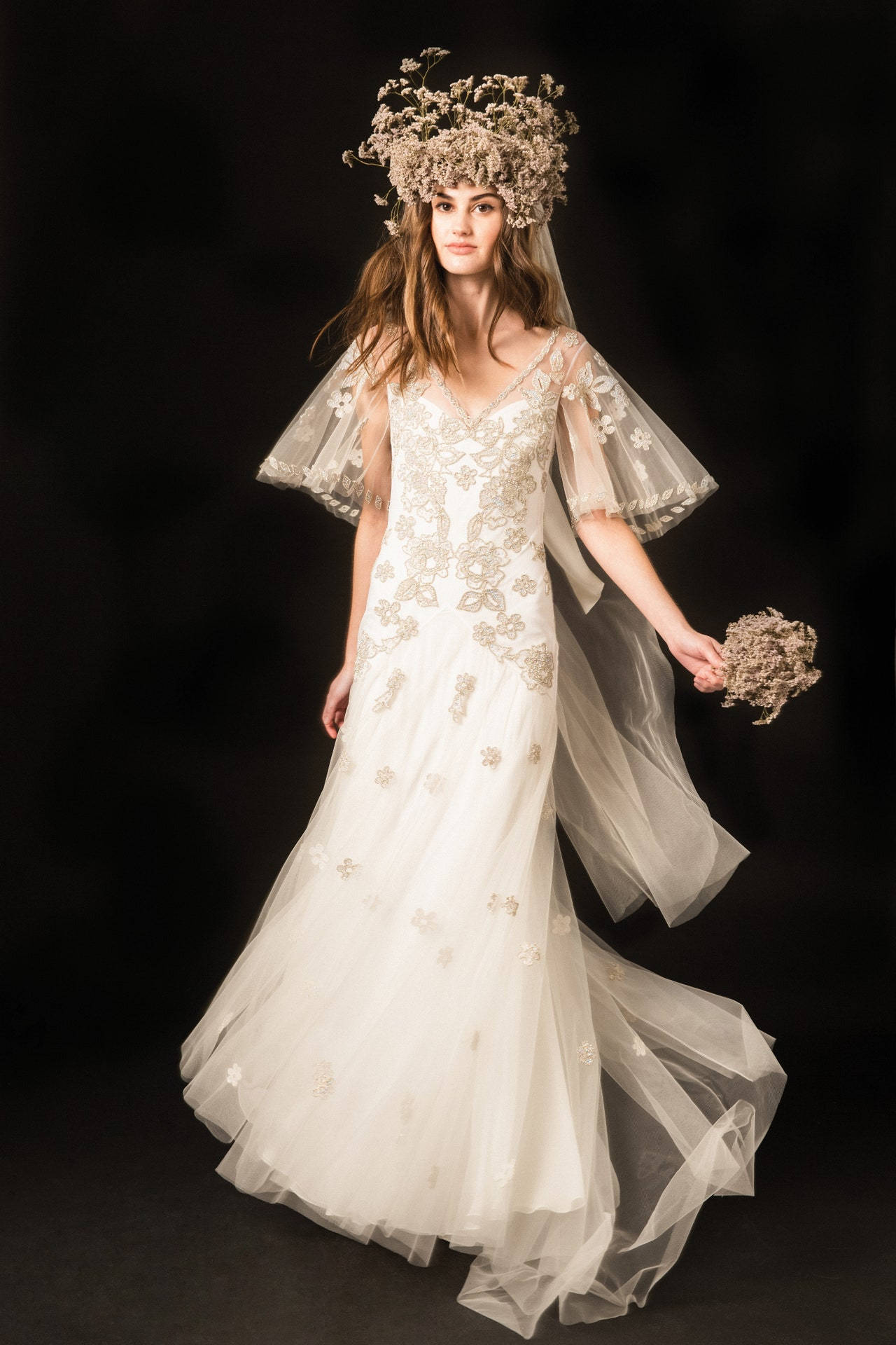 Temperley London, serious white dress, ornate white gown, Full HD Phone Wallpaper