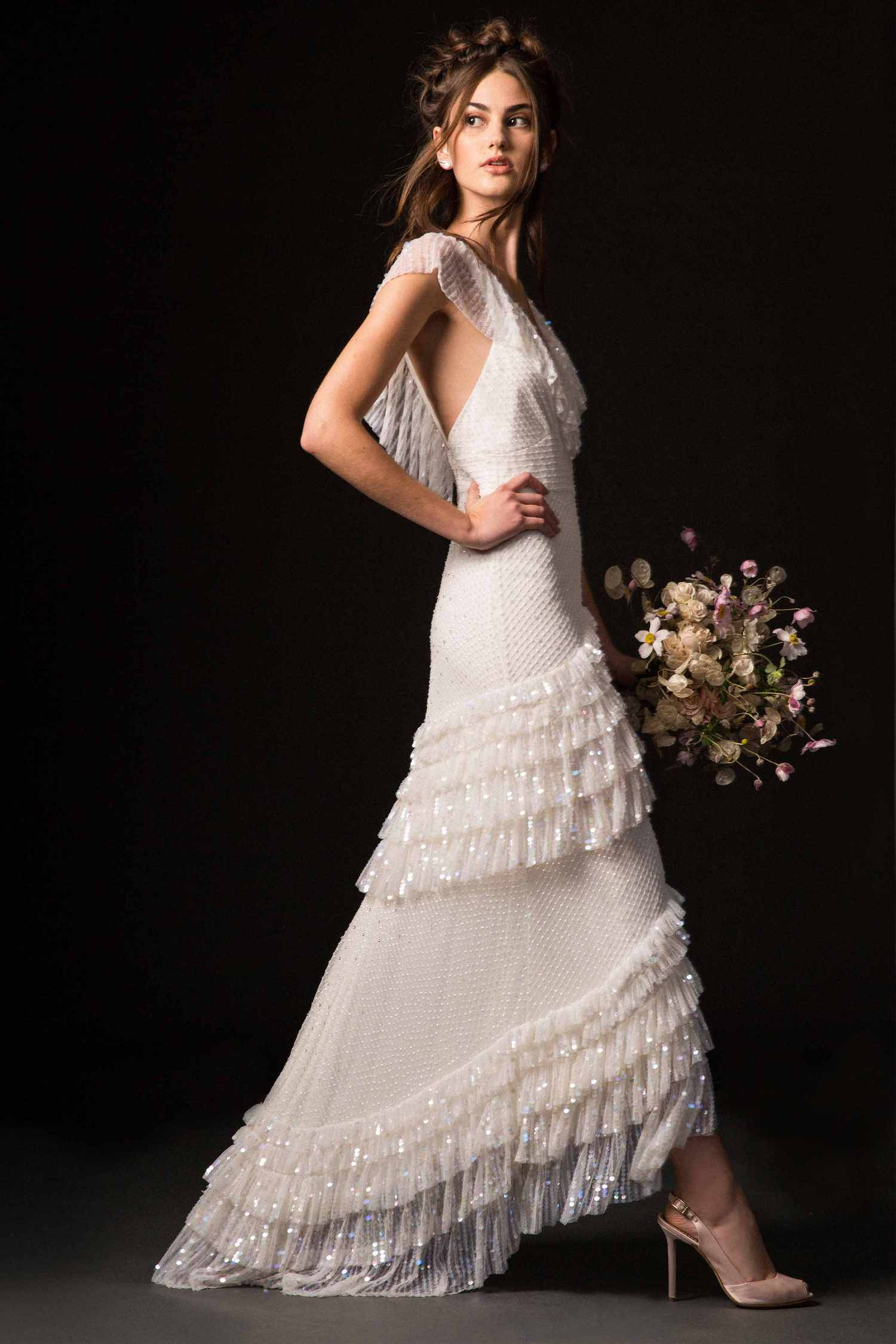 Temperley London, white dress, textured white gown, Full HD Phone Wallpaper