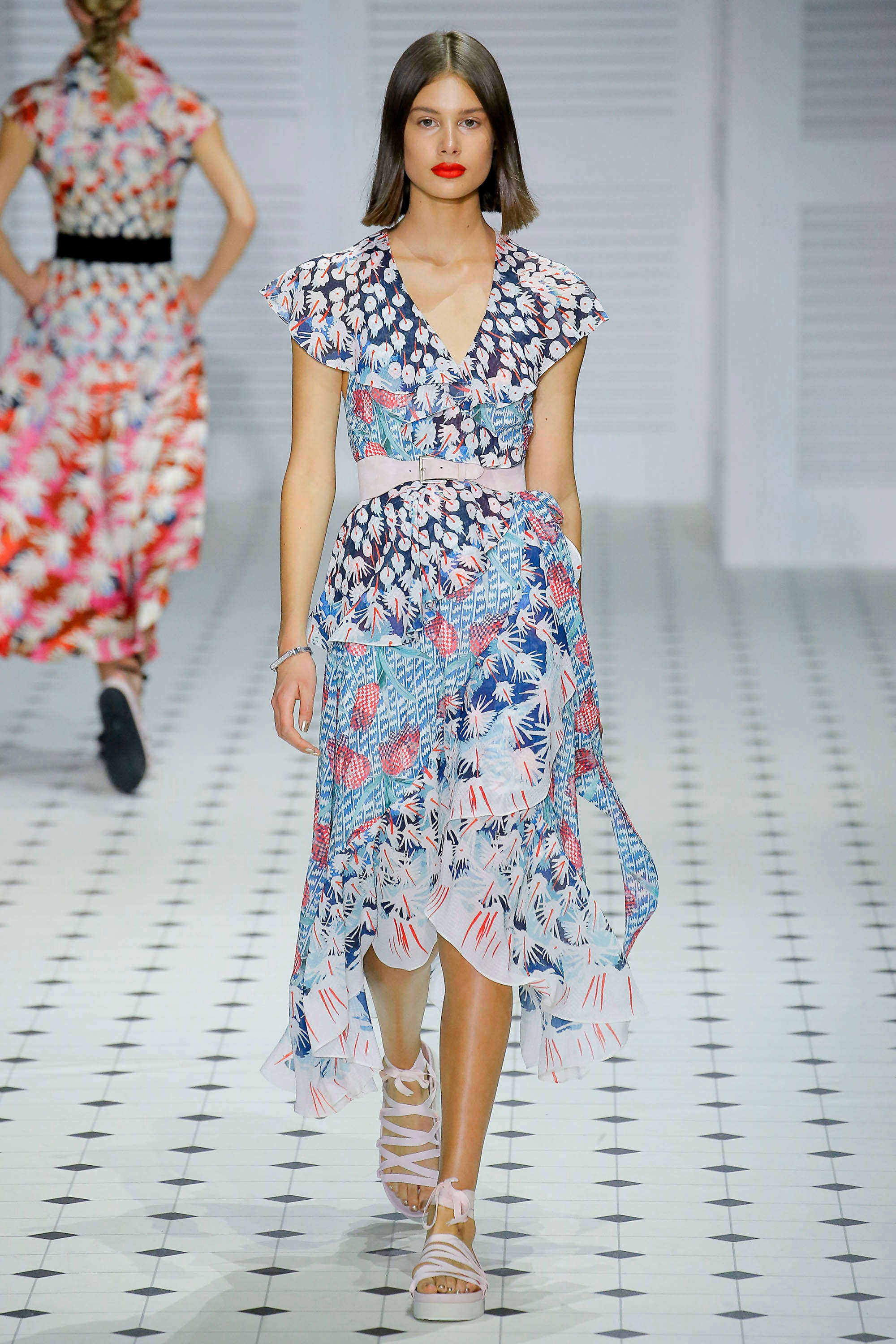 Temperley London, blue dress, floral print, 2K Phone Wallpaper