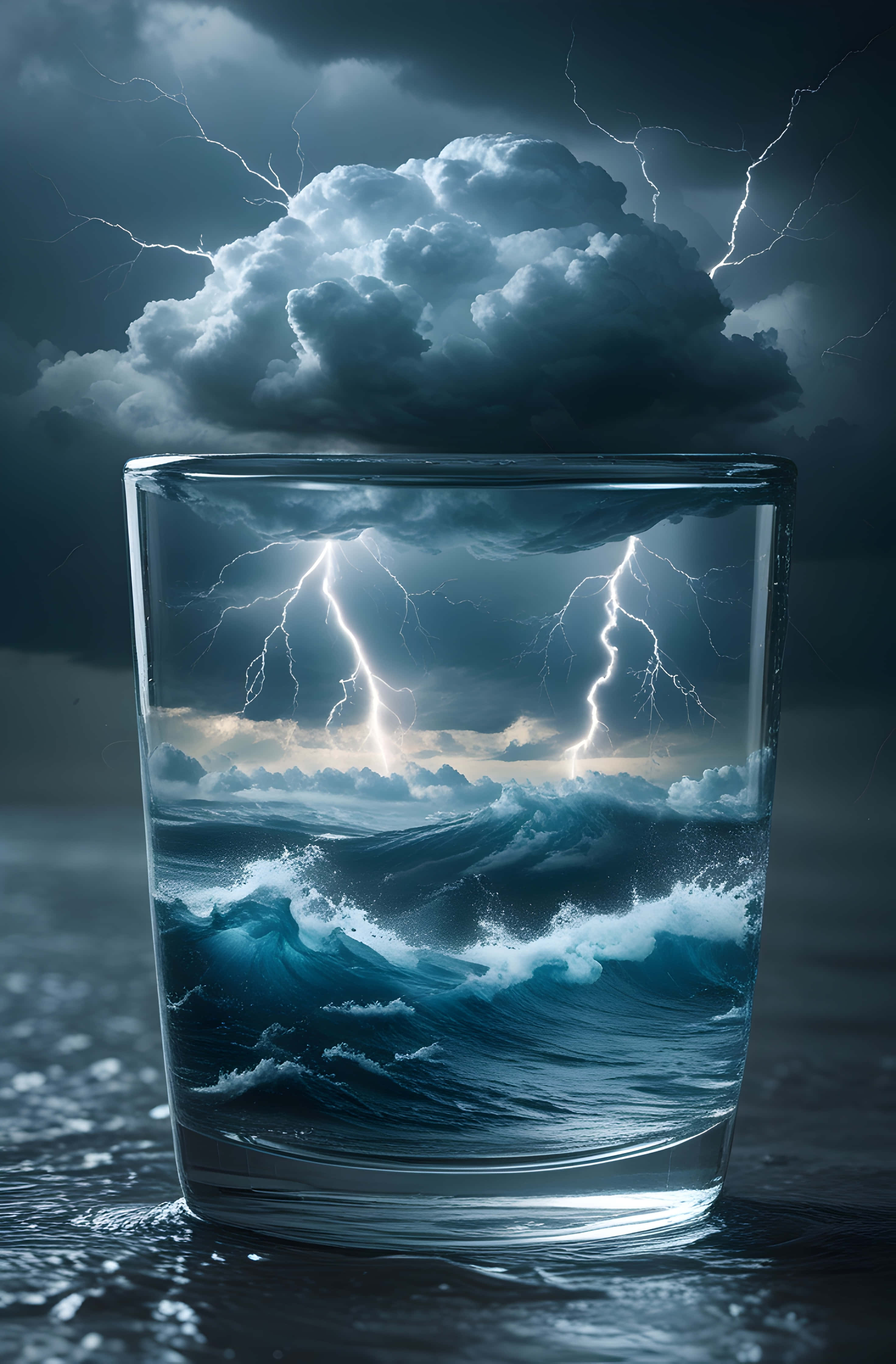 Tempest, glass of water, miniature storm, 4K Phone Wallpaper