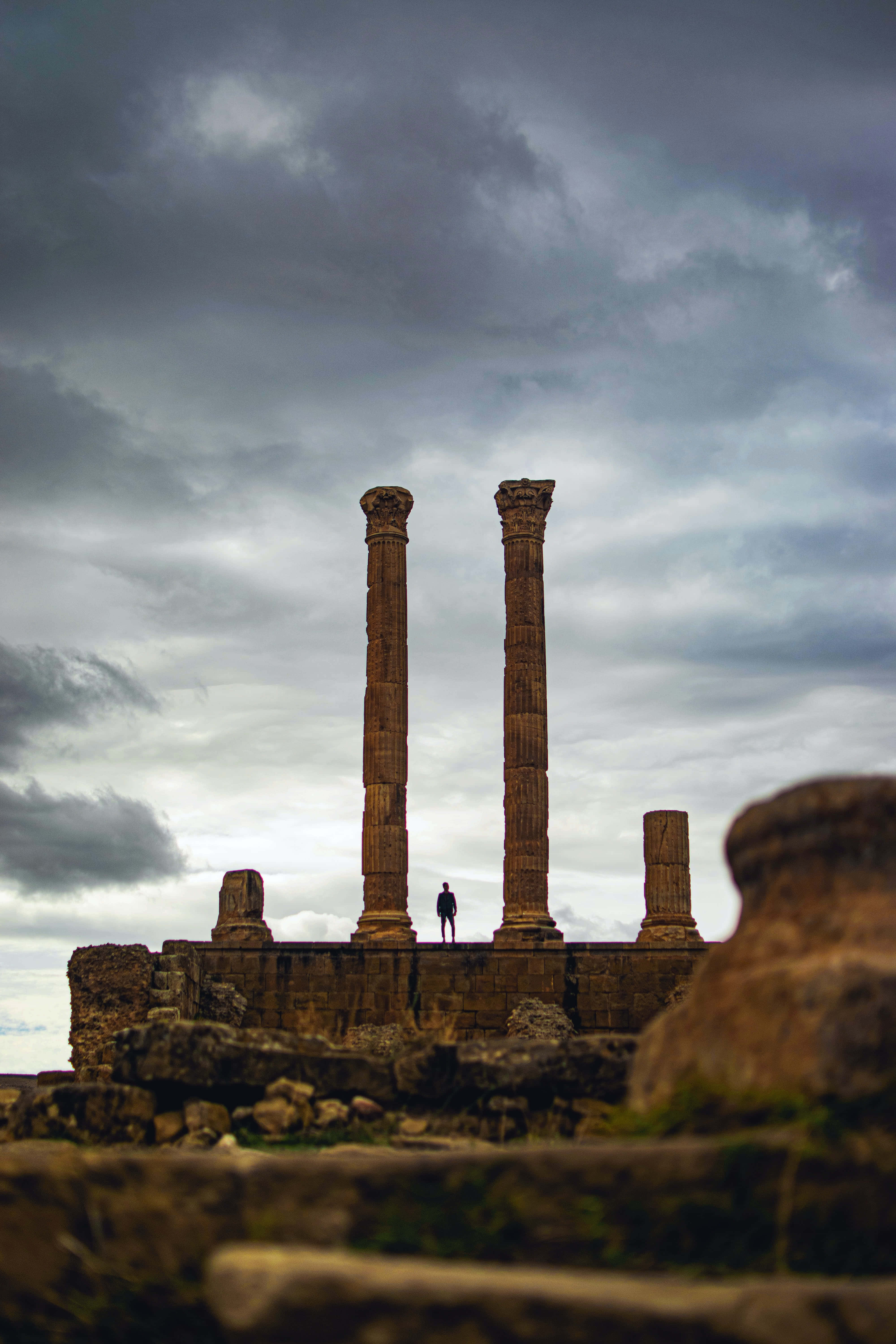 Temple Of Apollo, gloomy sky, ancient stone columns, 5K Phone Wallpaper