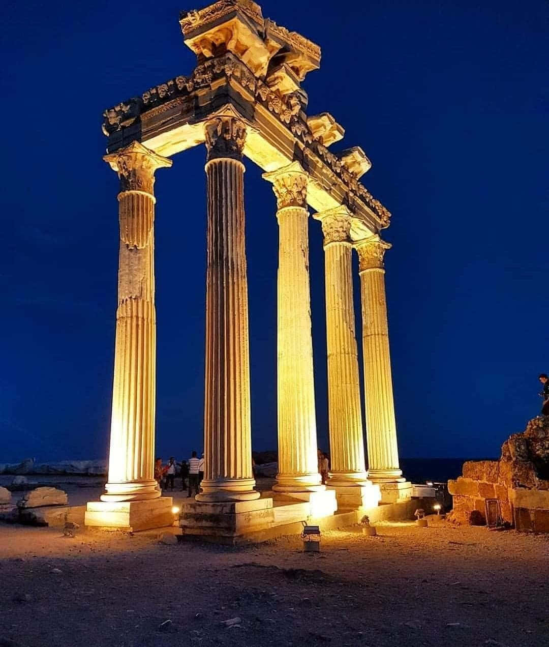 Temple Of Apollo, ancient stone columns, artificial lights, SD Phone Wallpaper