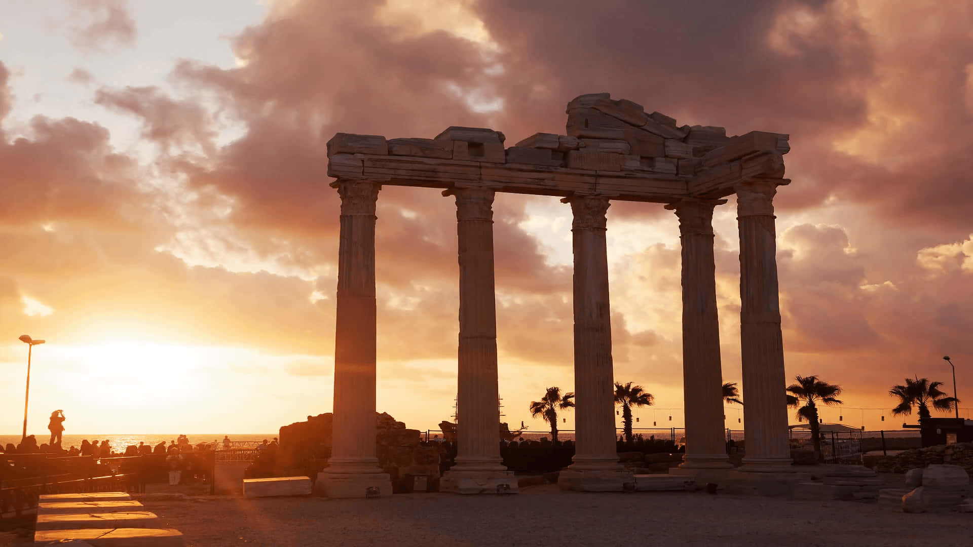Temple Of Apollo, sunset, ancient stone temple columns, Full HD Desktop Wallpaper