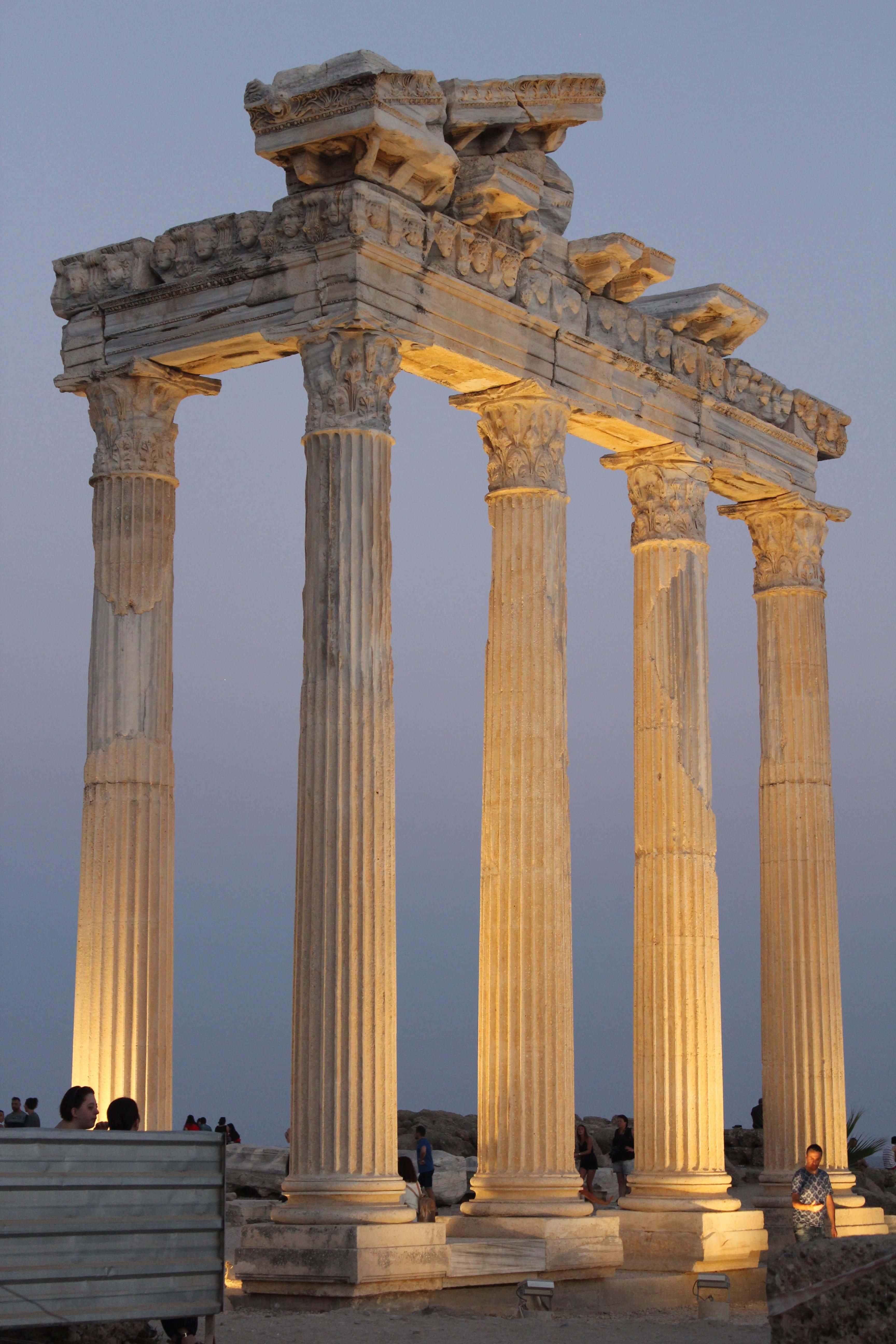 Temple Of Apollo, ancient stone columns, artificial lights, 5K Phone Wallpaper