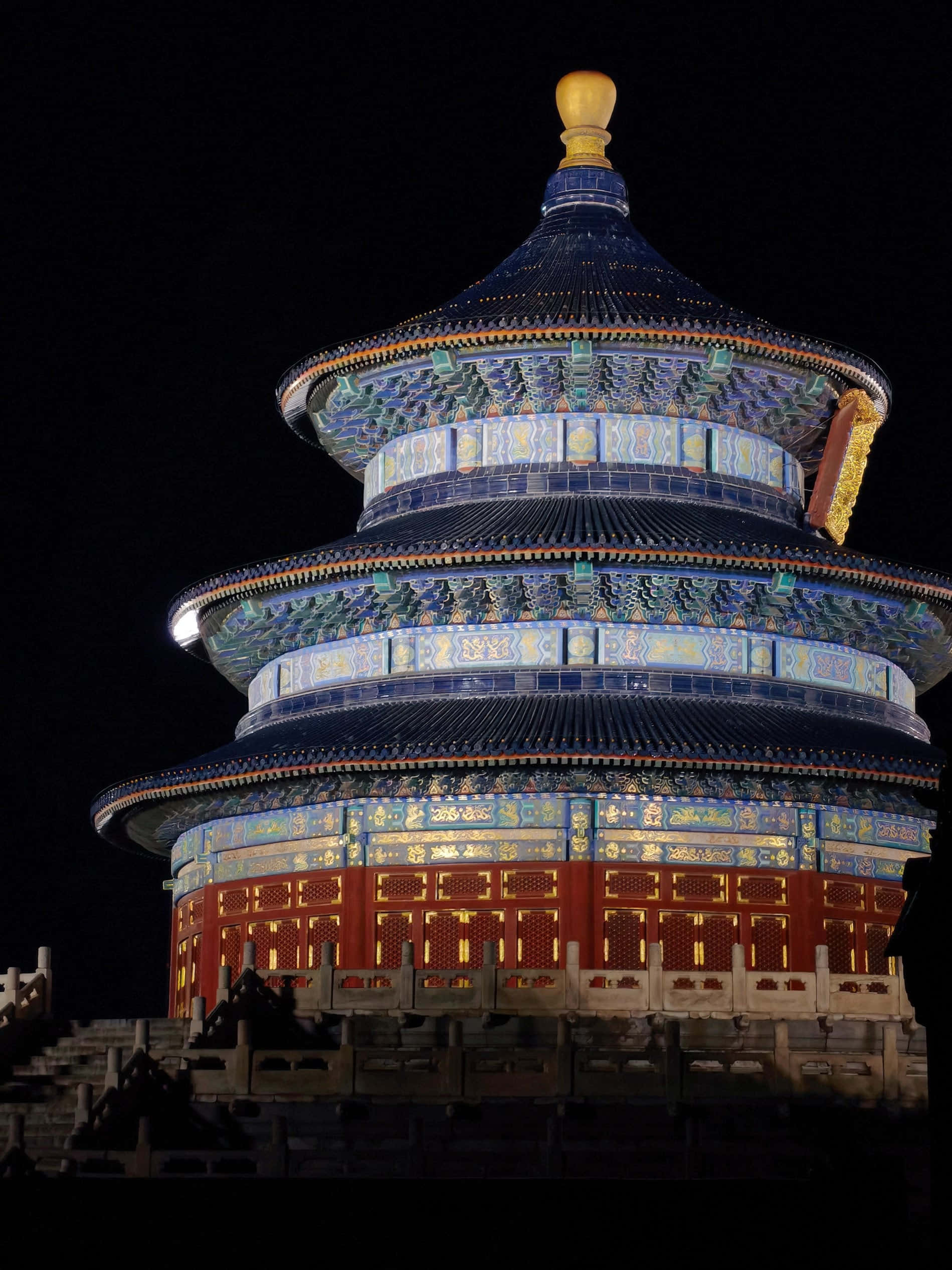 Temple Of Heaven, blue and gold tiles, dark night sky, Full HD Phone Wallpaper