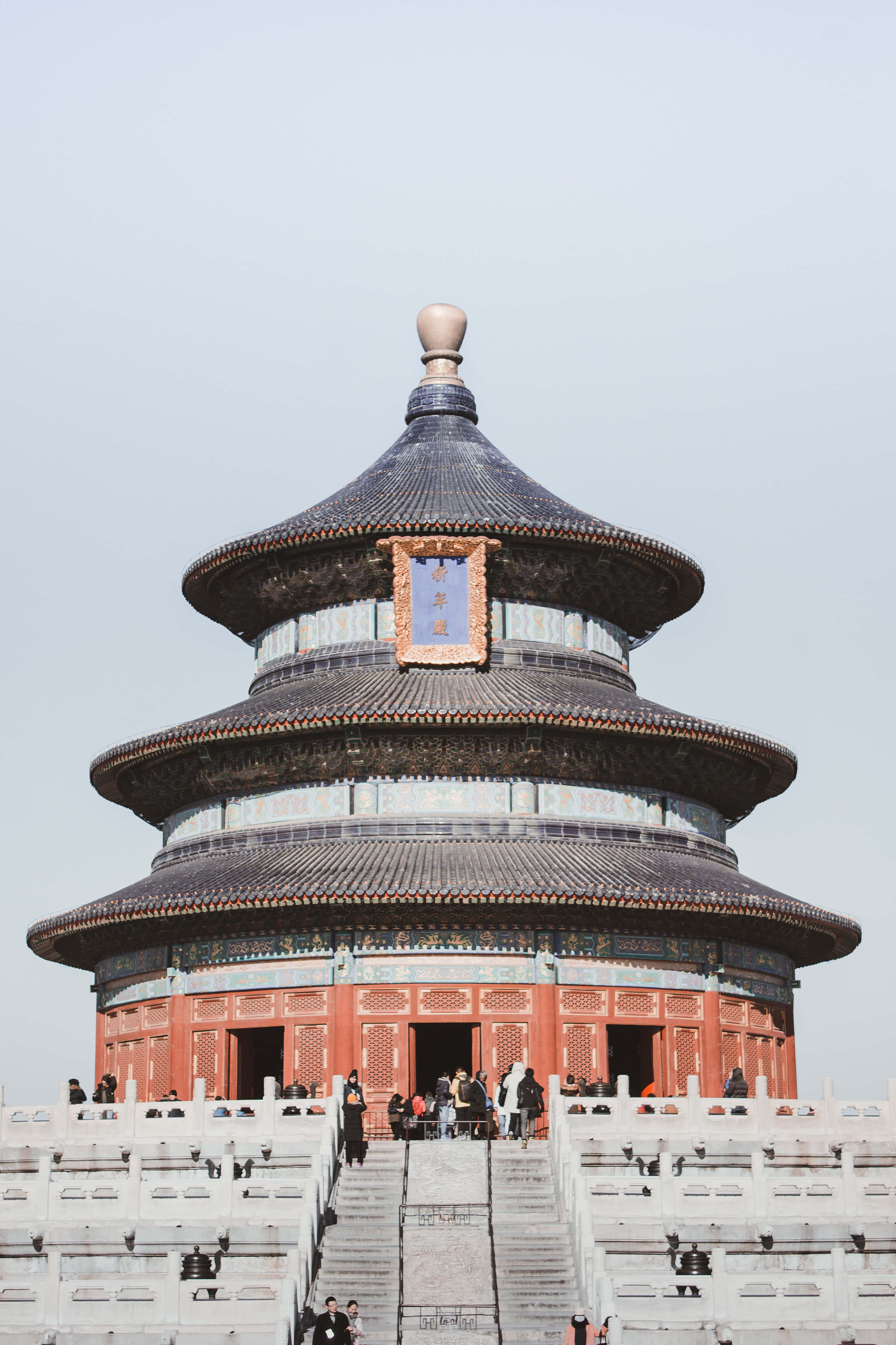 Temple Of Heaven, tiered blue roof, red walls, 5K Phone Wallpaper