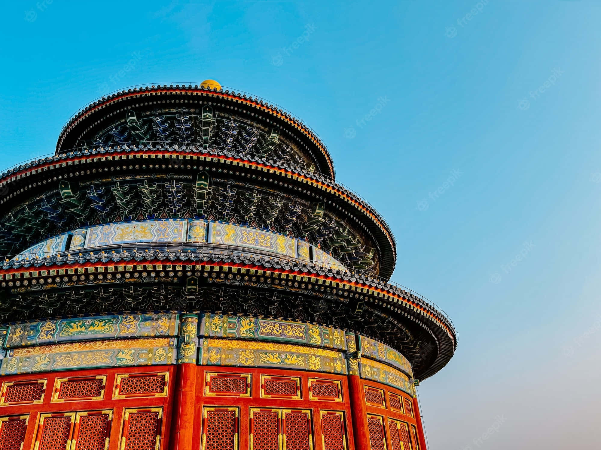 Temple Of Heaven, red walls, gold accents, Full HD Desktop Wallpaper