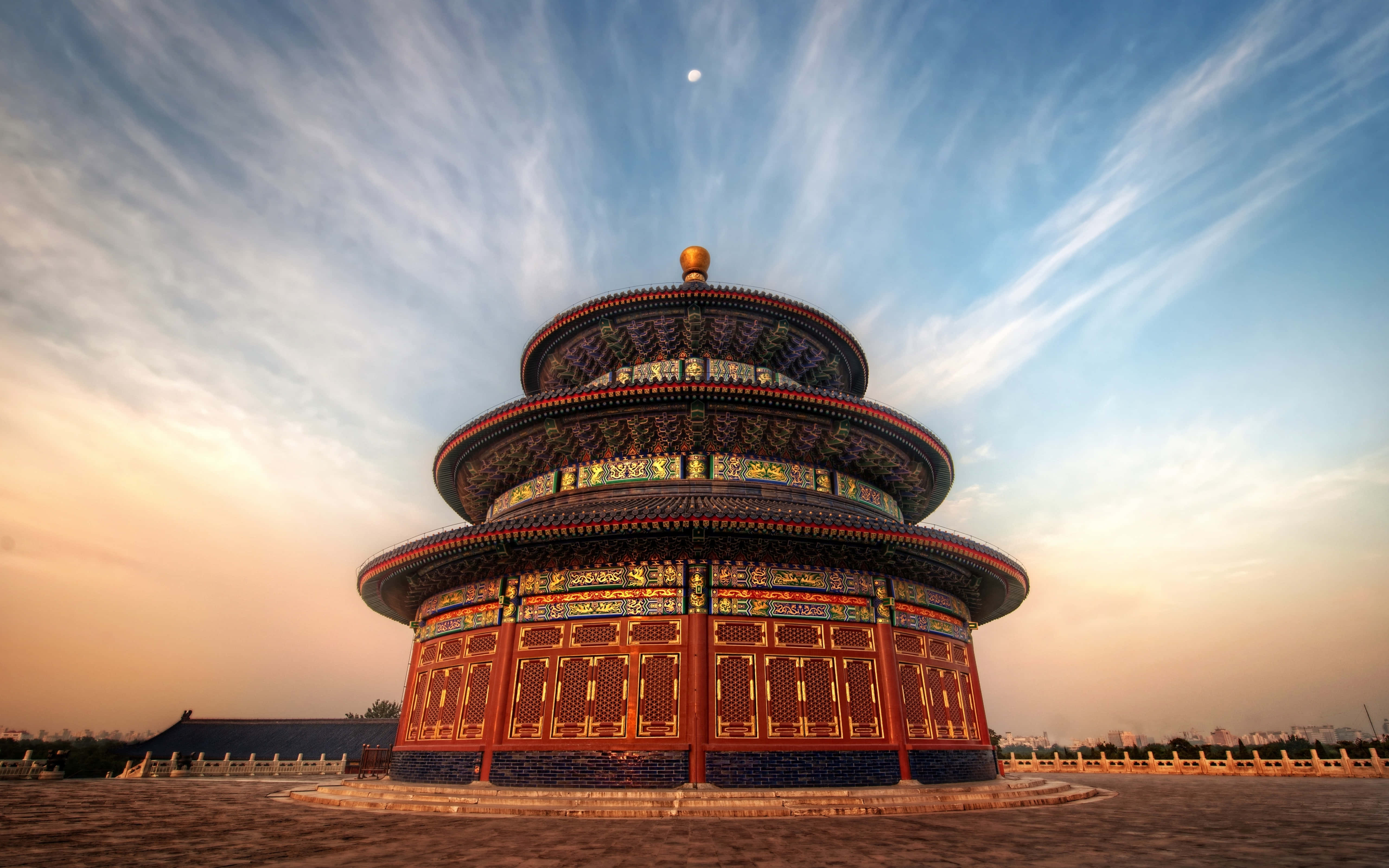 Temple Of Heaven, twilight sky, wispy clouds, 5K Desktop Wallpaper
