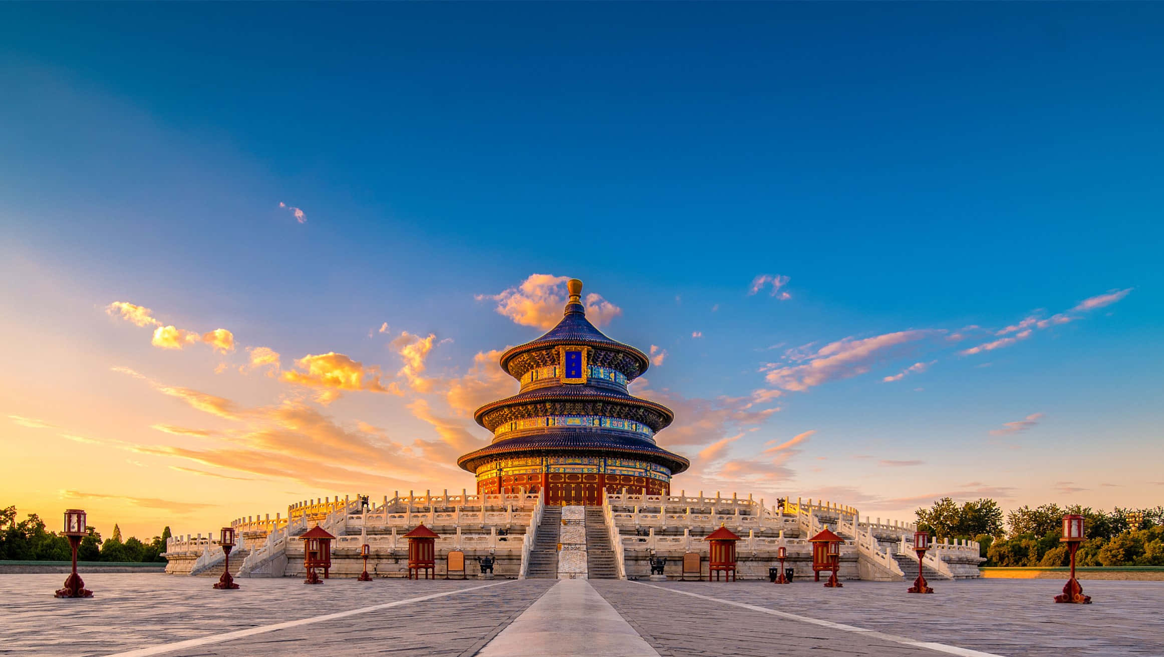 Temple Of Heaven, golden, sunset, Full HD Desktop Wallpaper