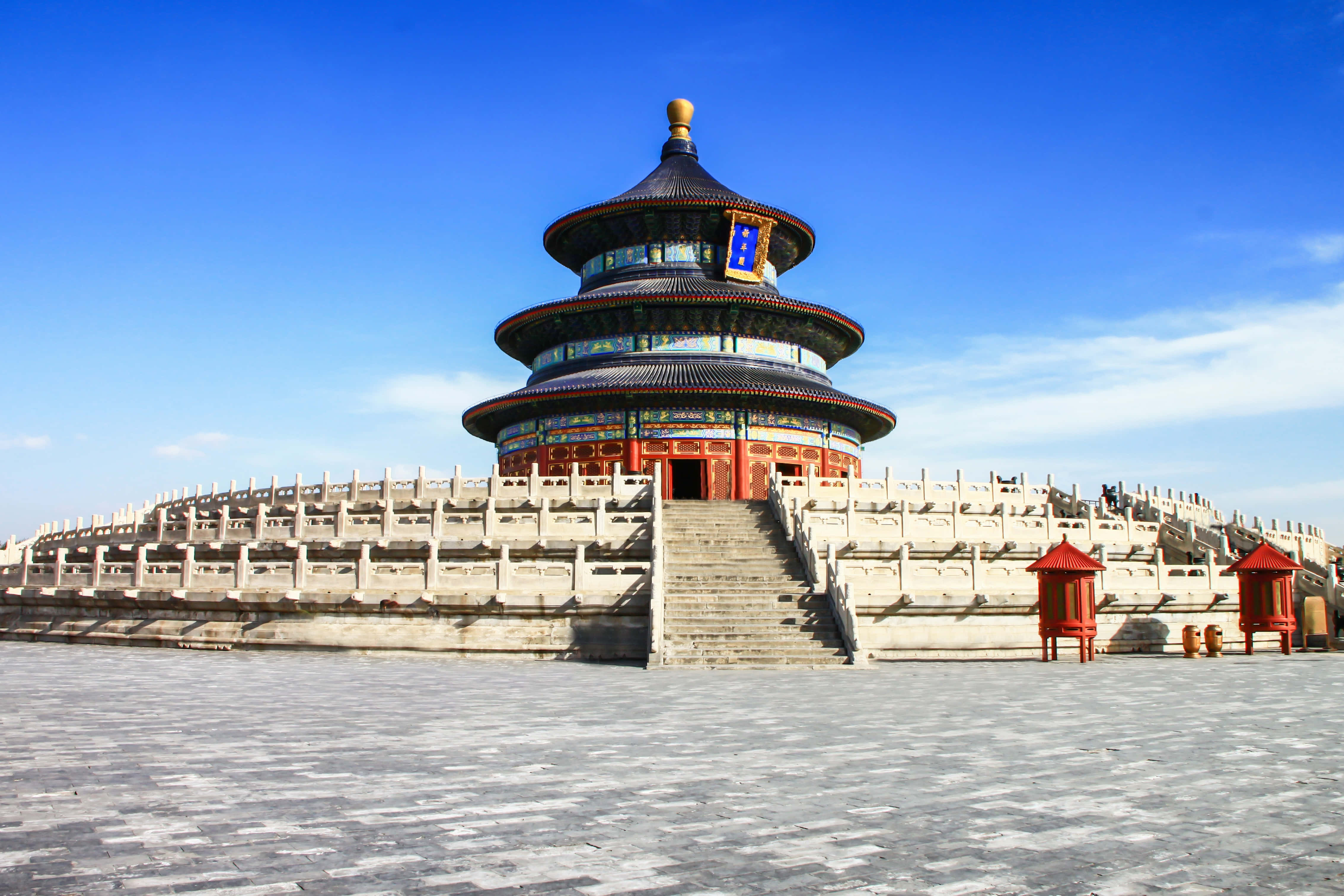 Temple Of Heaven, blue tiled roof, red pillars, 4K Desktop Wallpaper