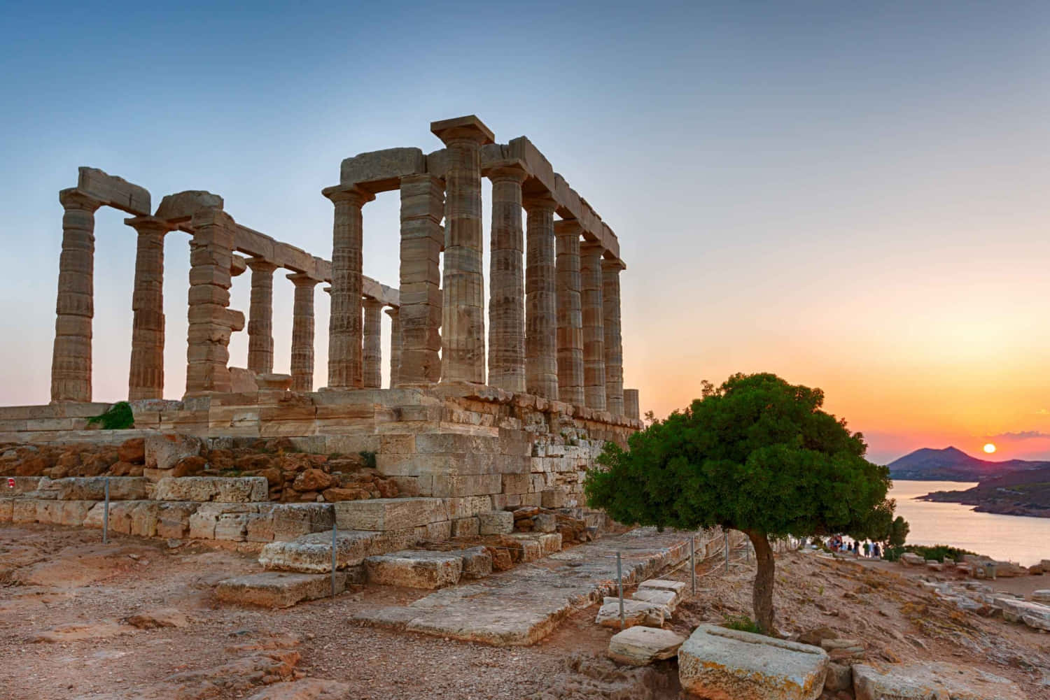 Temple Of Poseidon, sunset, golden light, HD Desktop Wallpaper