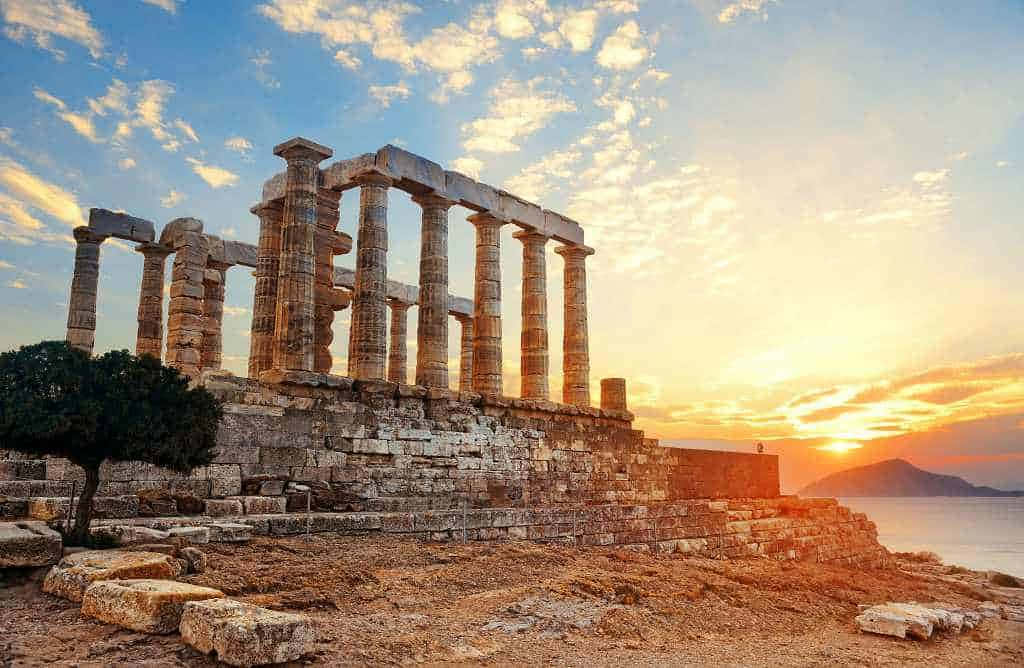 Temple Of Poseidon, cliffside, sunset, SD Desktop Wallpaper