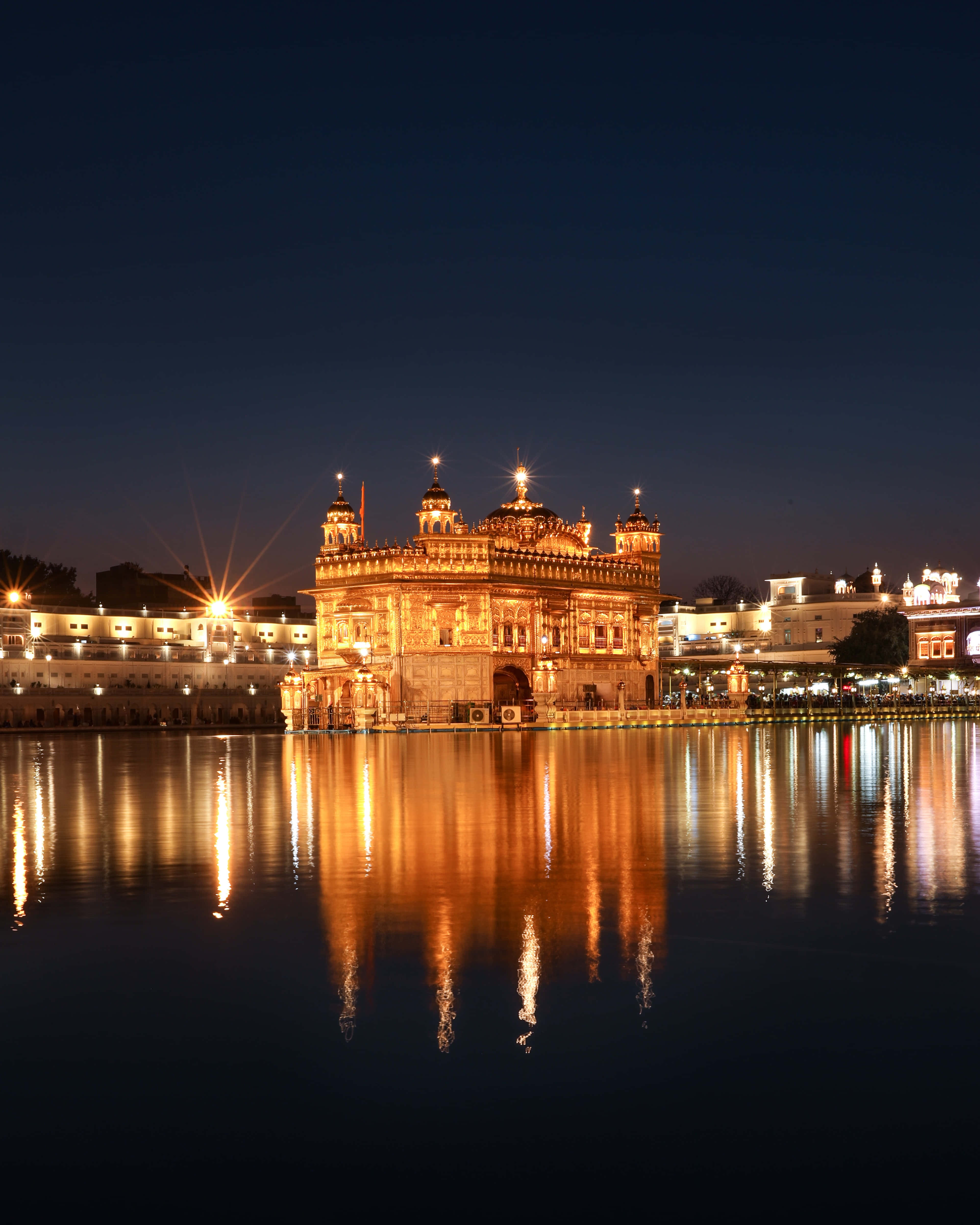 Golden Temple, night, warm lights, 4K Phone Wallpaper