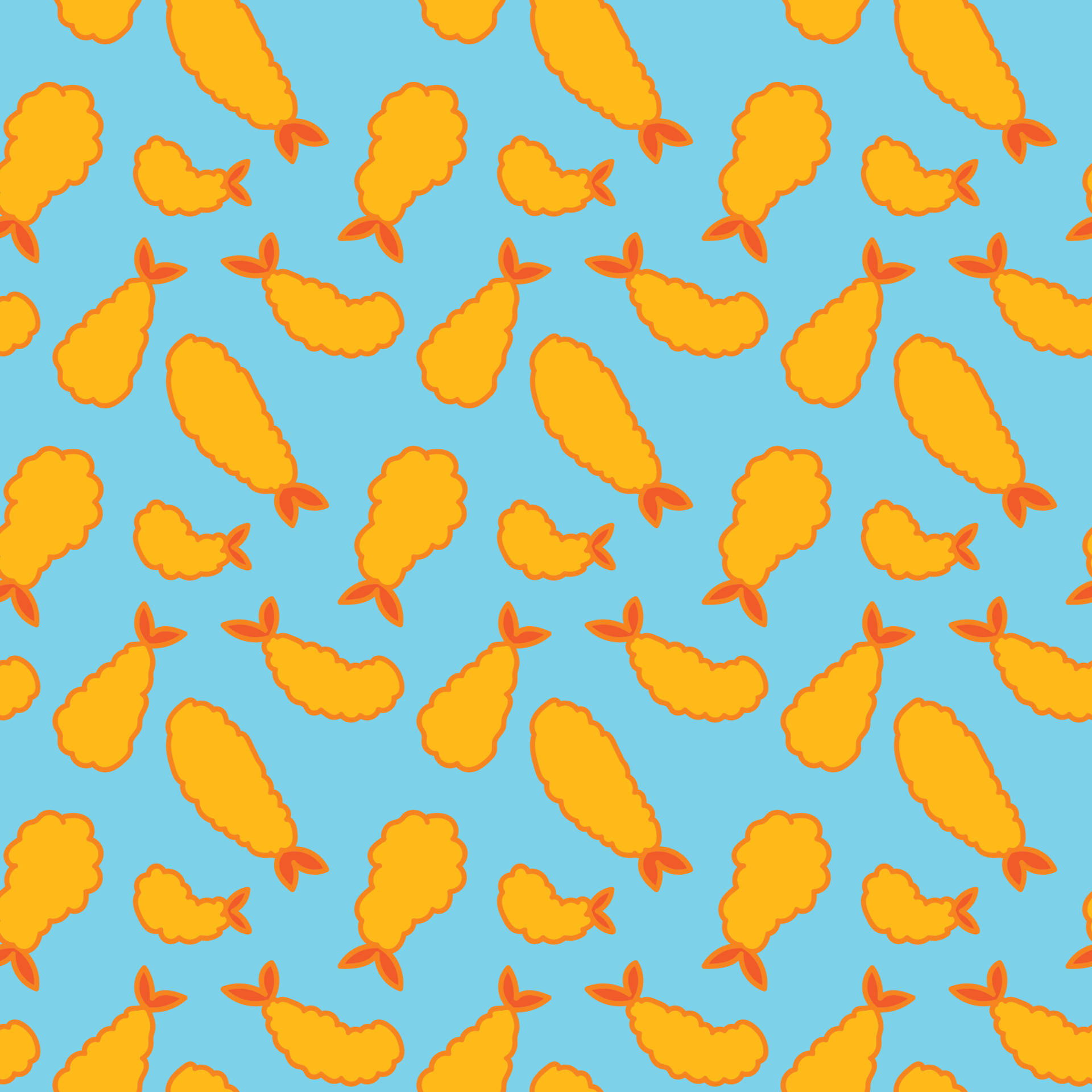Tempura, bright orange, fried shrimp pattern, Full HD Desktop Wallpaper