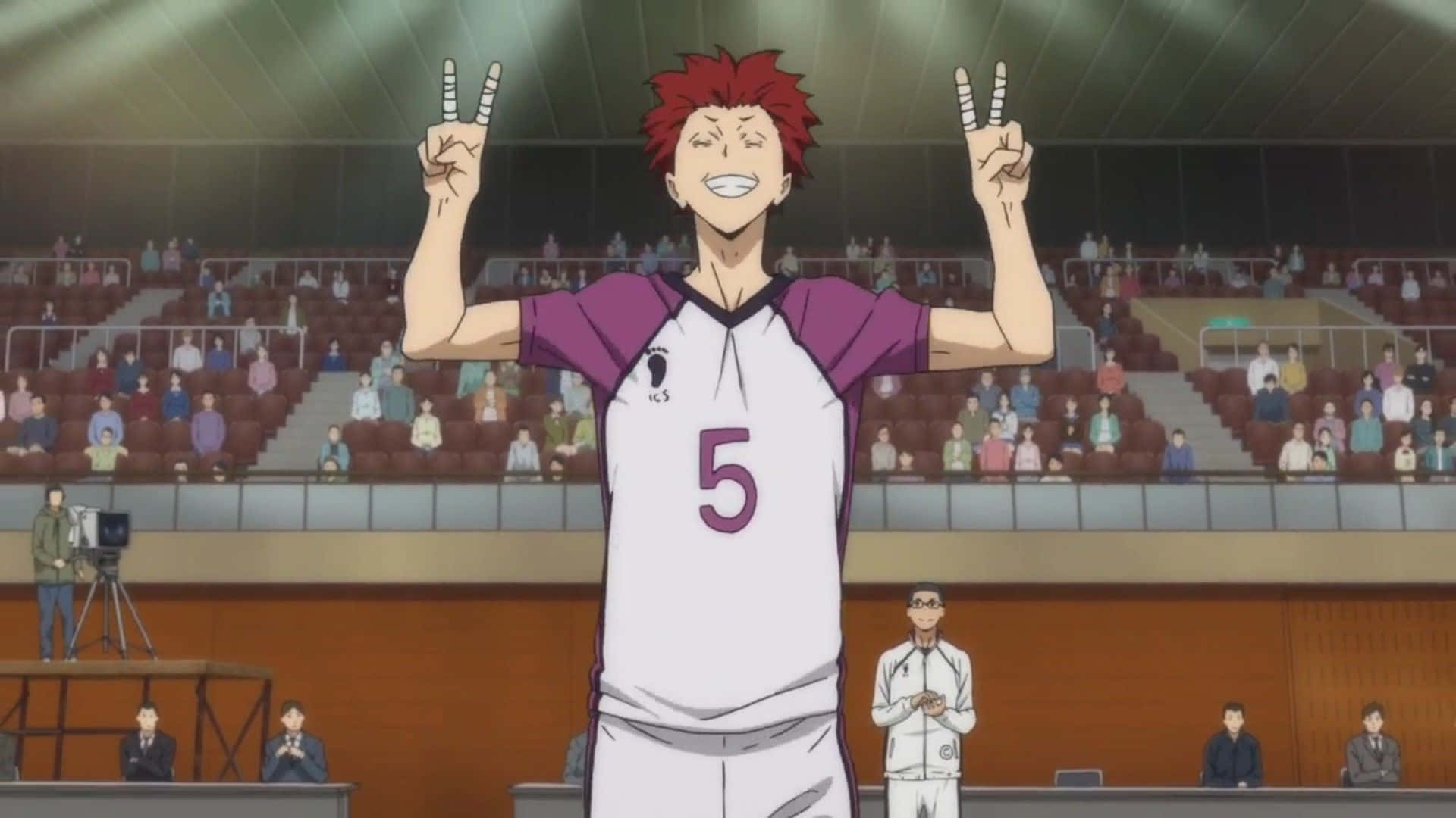 Tendo Satori, red-haired anime volleyball player, jersey number five, Full HD Desktop Wallpaper