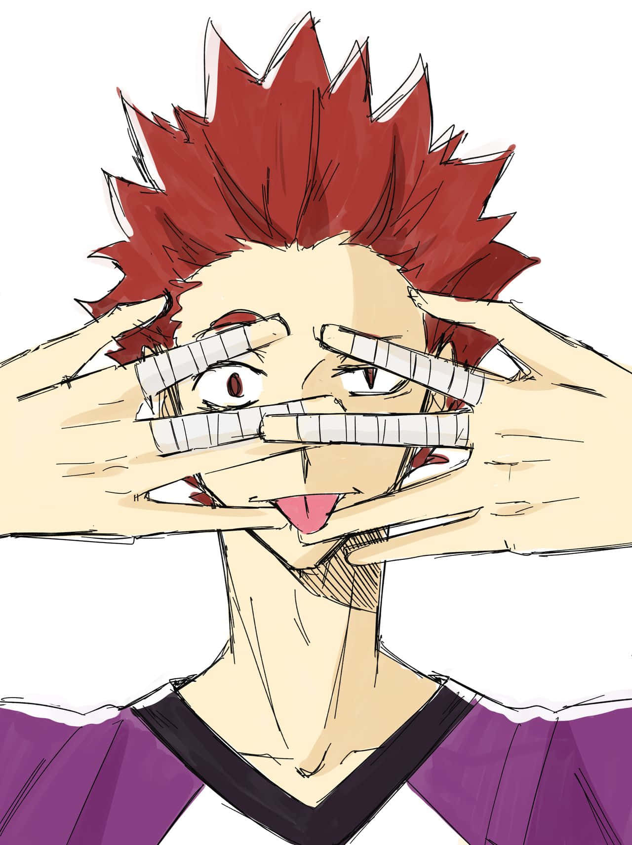 Tendo Satori, spiky red hair, playfully covers eyes with hands, HD Phone Wallpaper