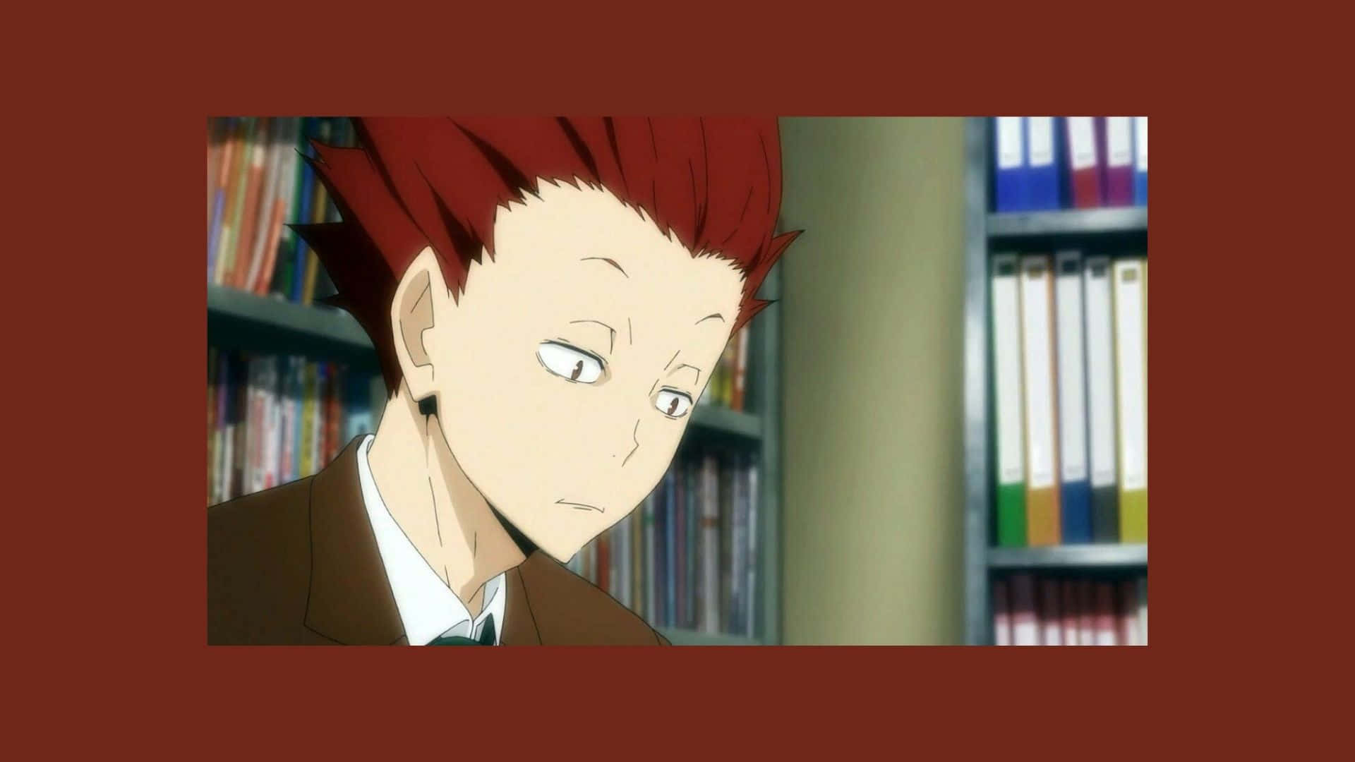 Tendo Satori, red-haired anime boy, brown suit, Full HD Desktop Wallpaper