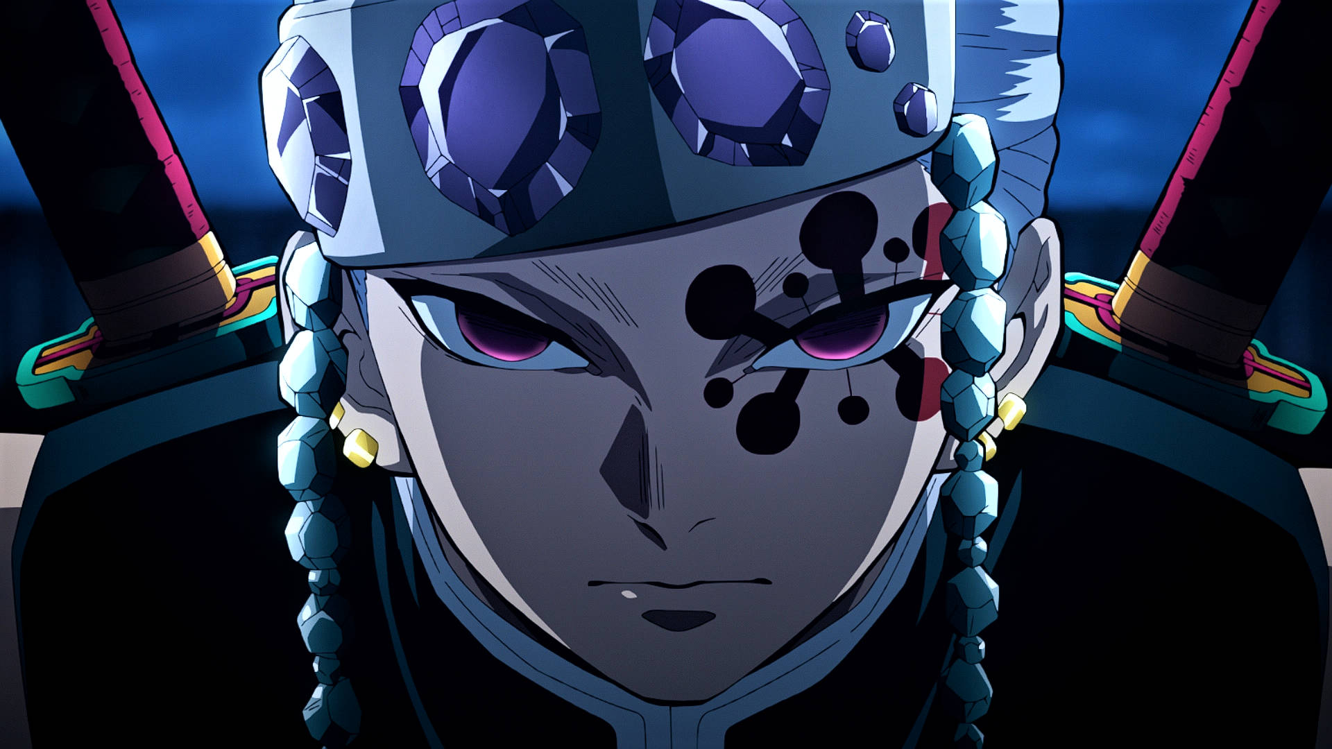 Tengen Uzui, purple eyes, gem-encrusted headgear, Full HD Desktop Wallpaper