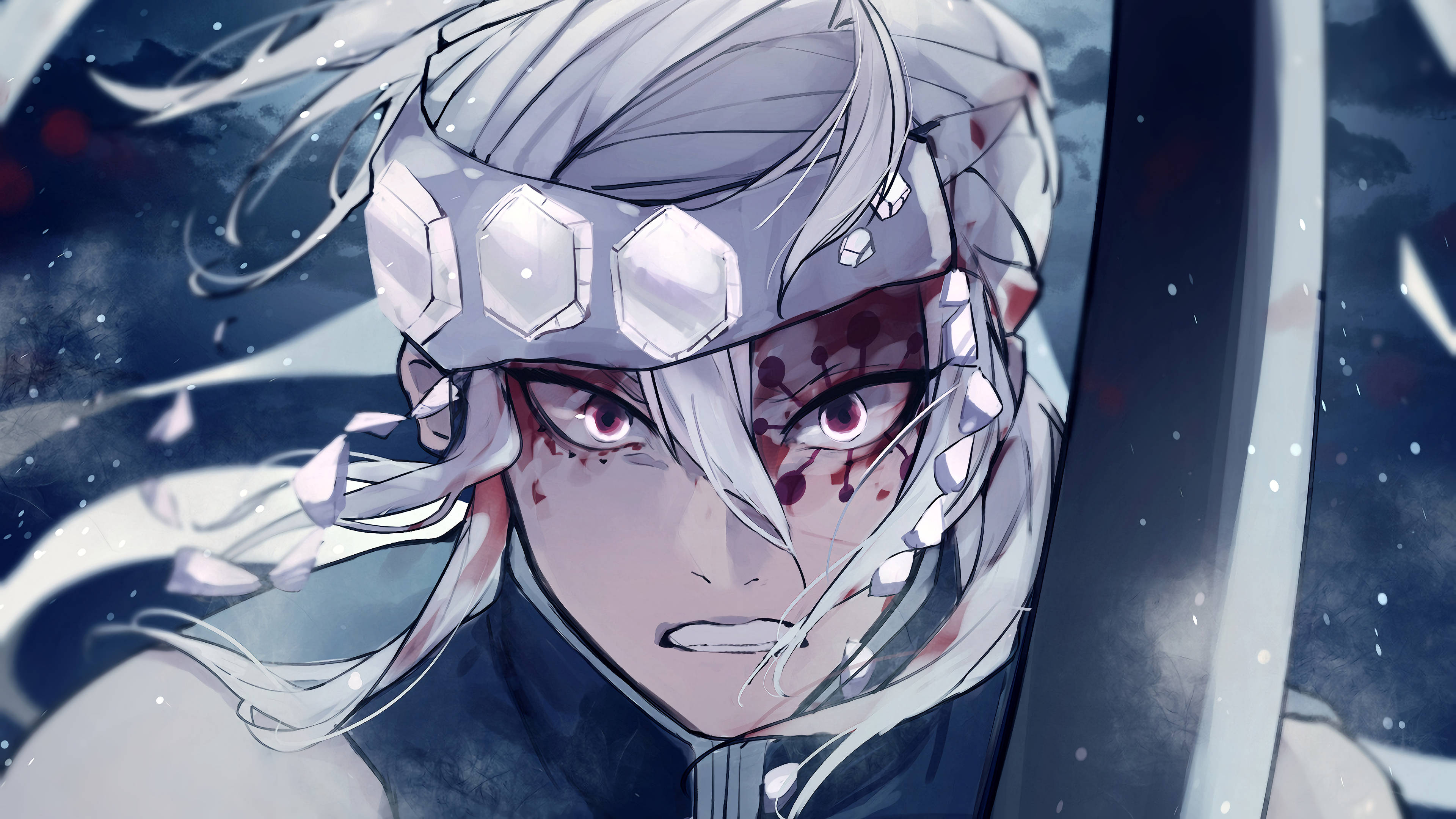 Tengen Uzui, silver hair, bloodied face, 4K Desktop Wallpaper