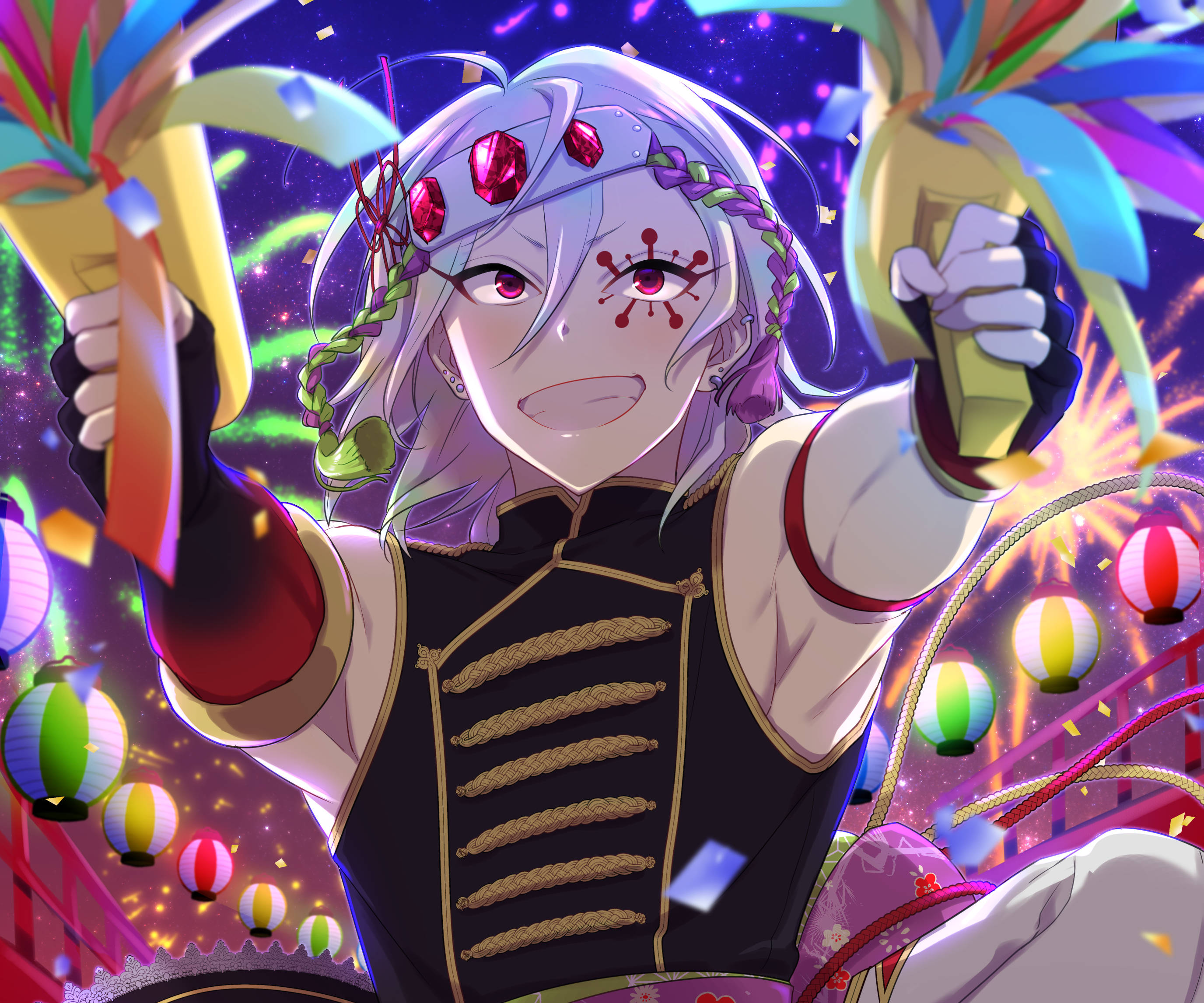 Tengen Uzui, silver hair, red eyes, 2K Desktop Wallpaper