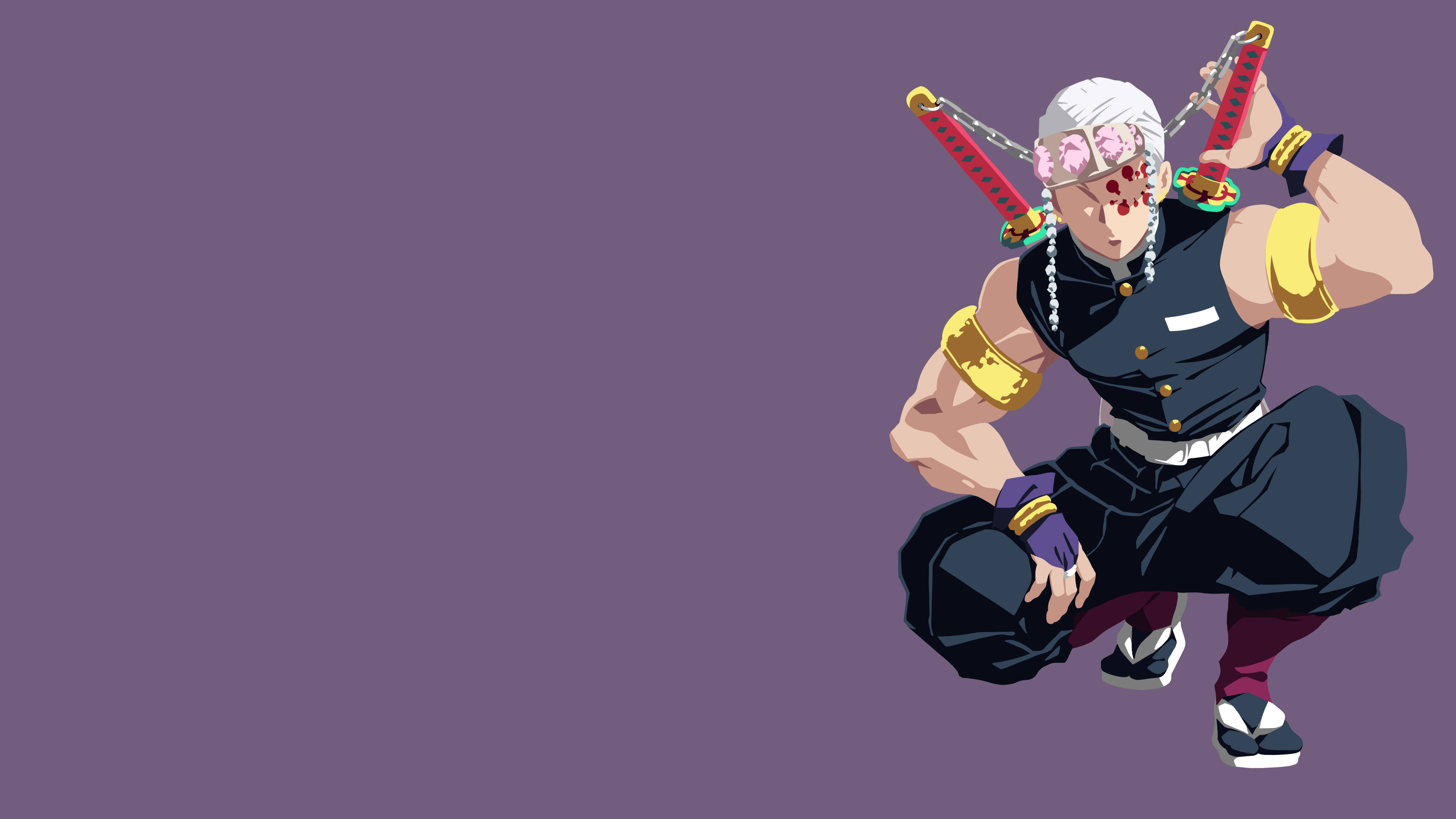 Tengen Uzui, white hair, bloodied face, 5K Desktop Wallpaper
