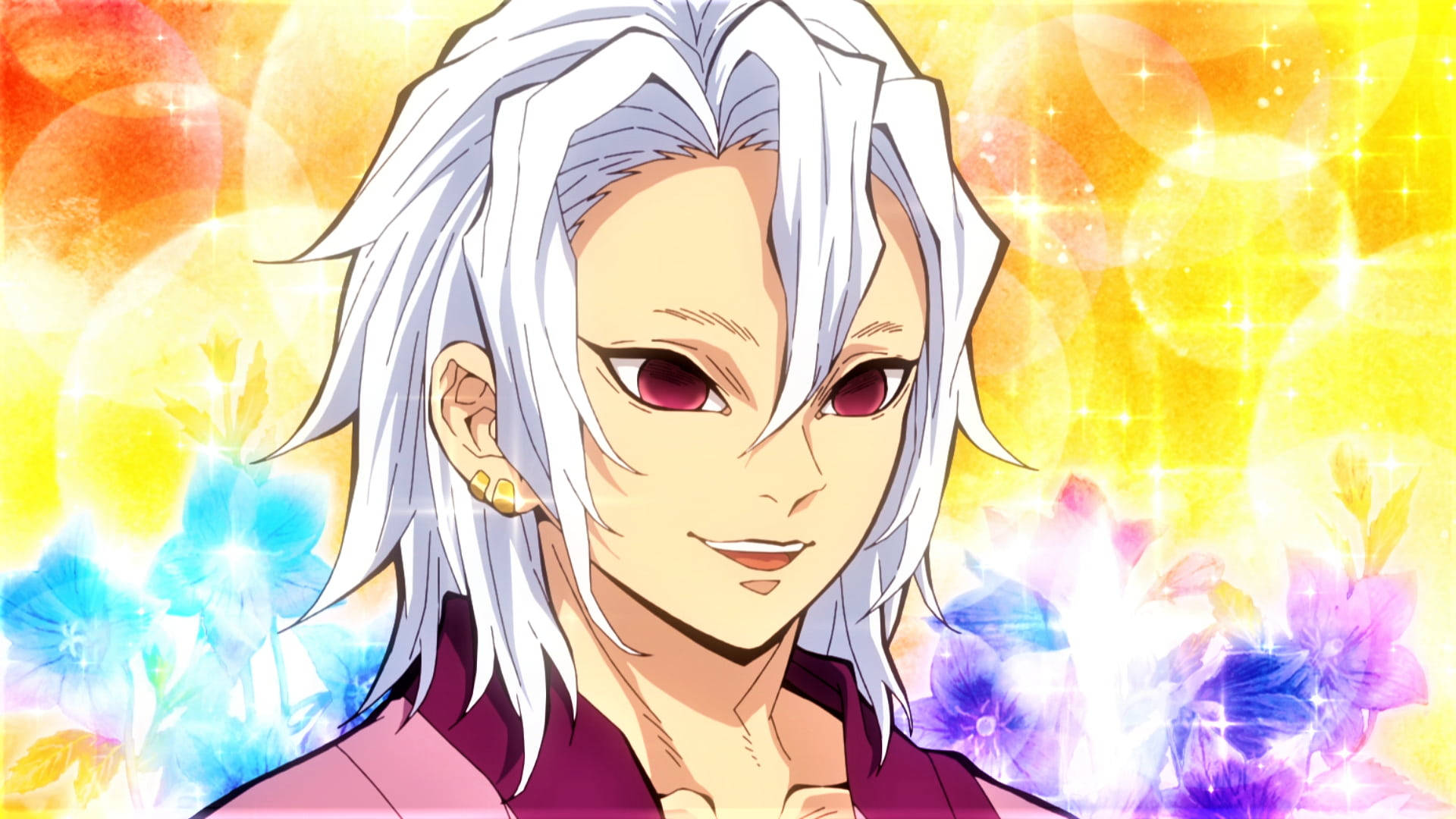Tengen Uzui, silver hair, red eyes, Full HD Desktop Wallpaper