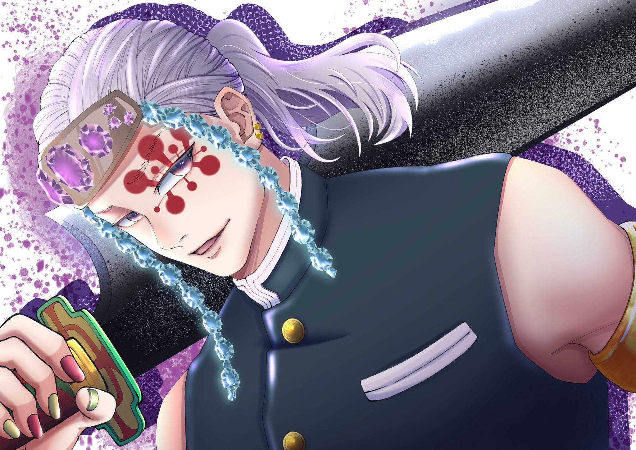 Tengen Uzui, silver hair, red face markings, Full HD Desktop Wallpaper