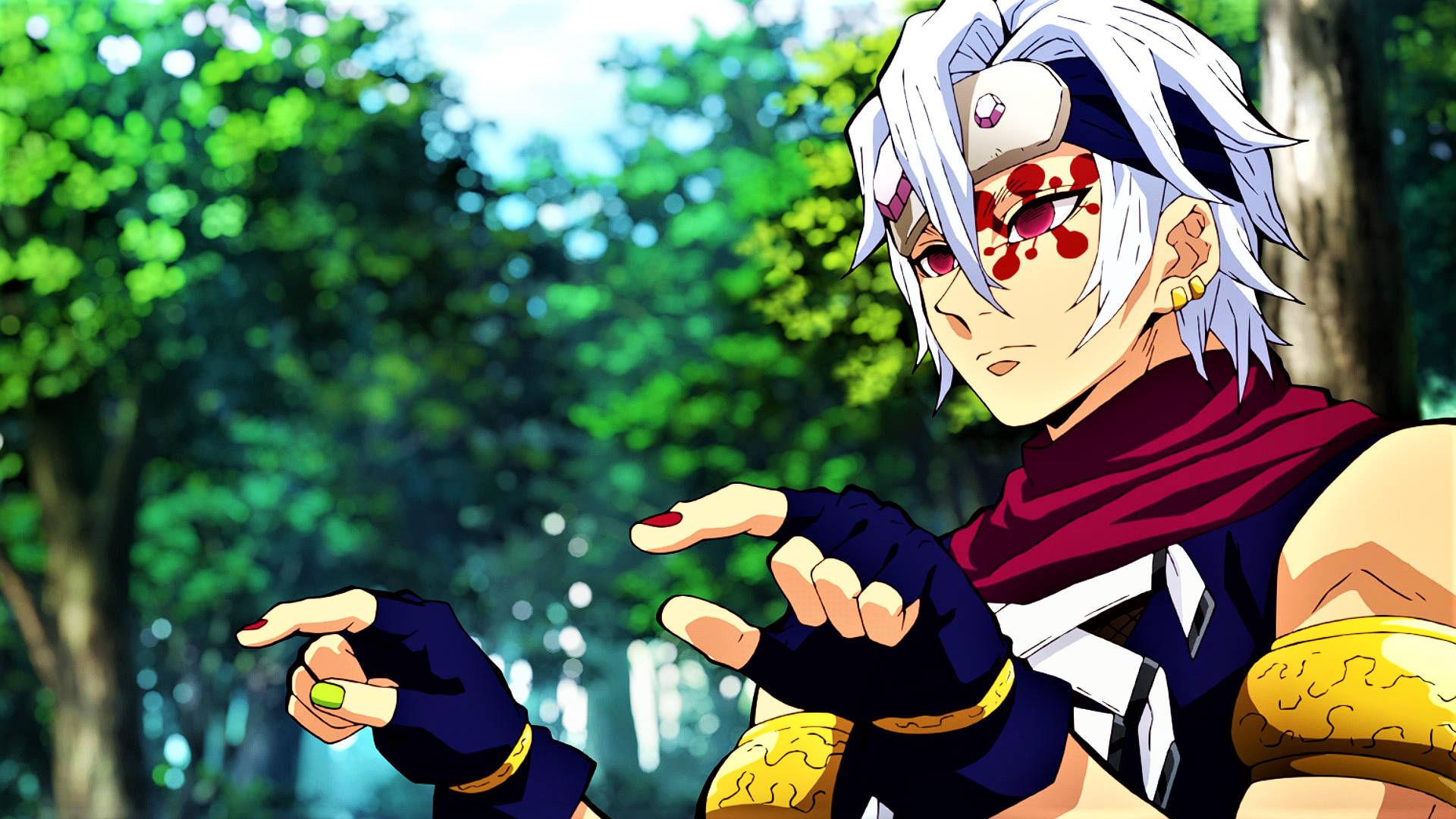 Tengen Uzui, white hair, red eye markings, Full HD Desktop Wallpaper