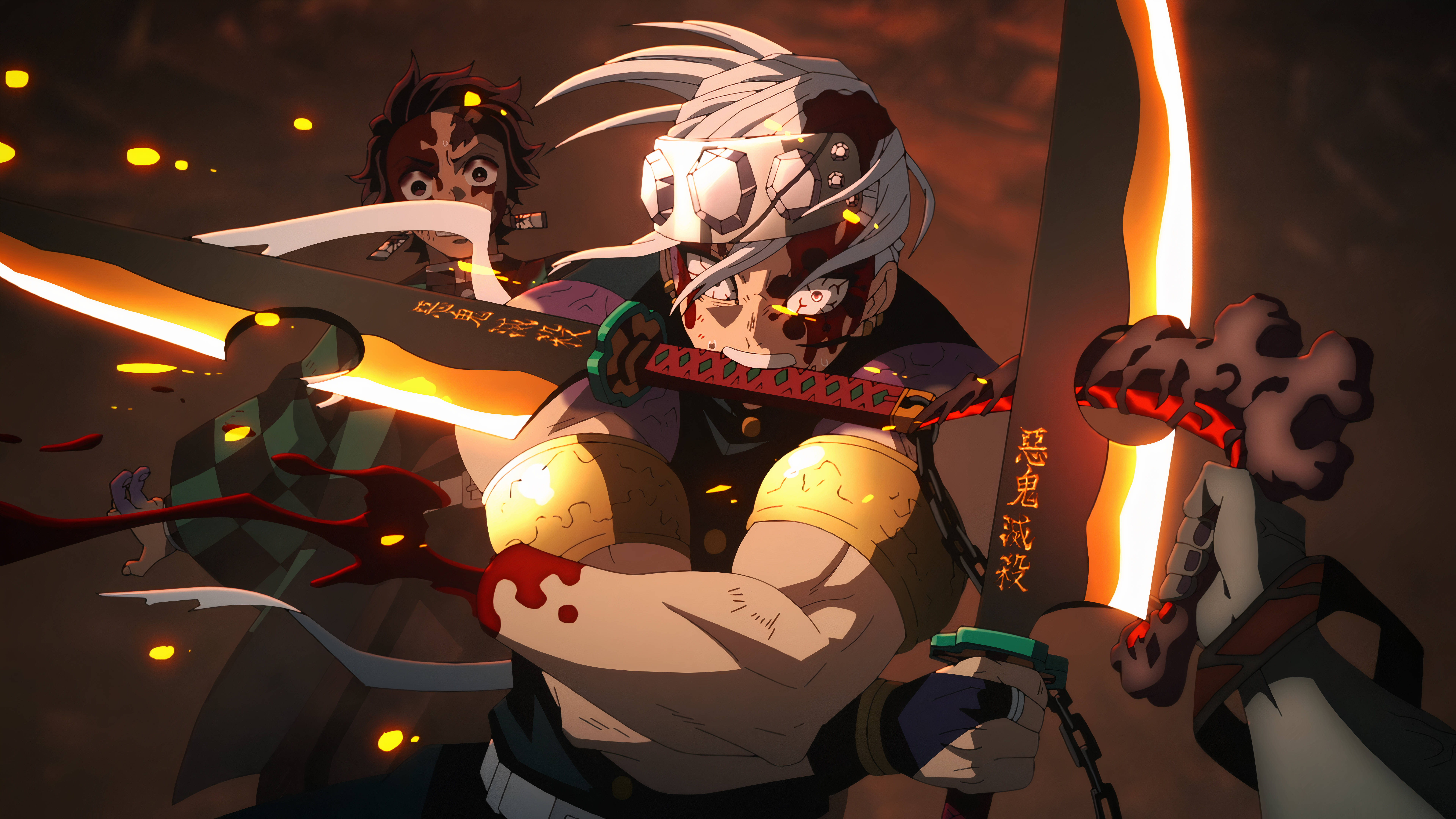 Tengen Uzui, white hair, bloodied face, 8K Desktop Wallpaper
