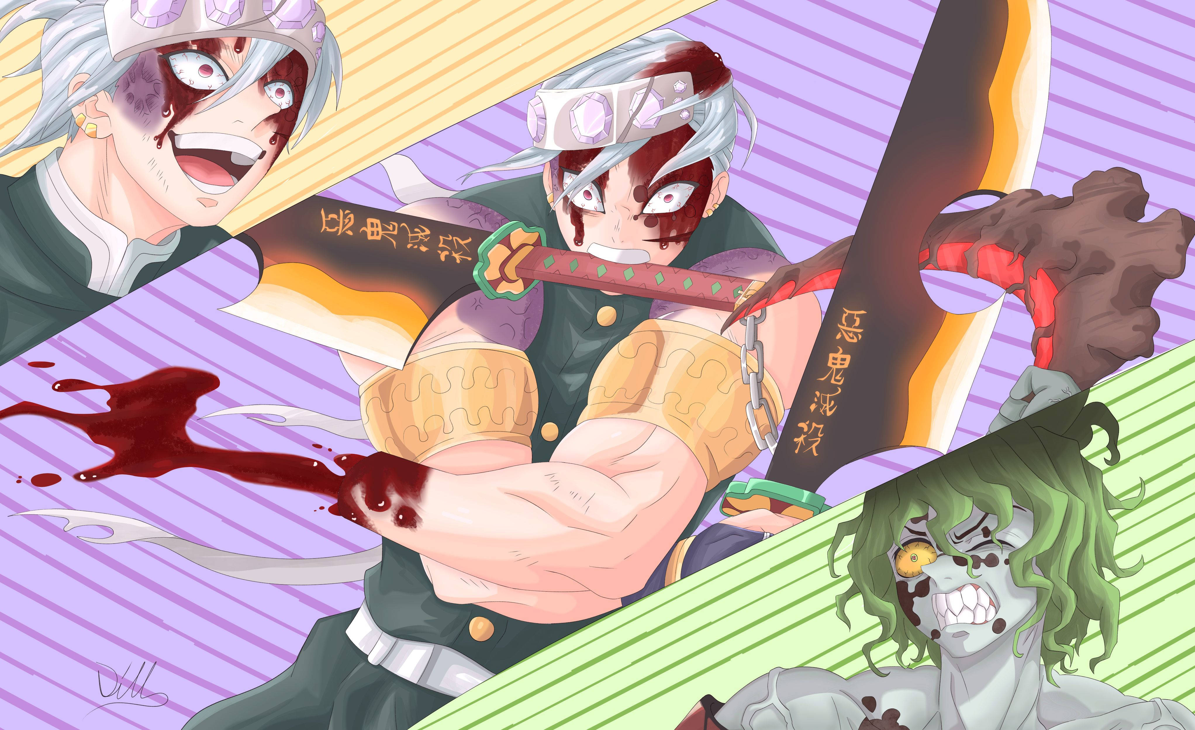 Tengen Uzui, anime warriors, bloodied faces, 4K Desktop Wallpaper