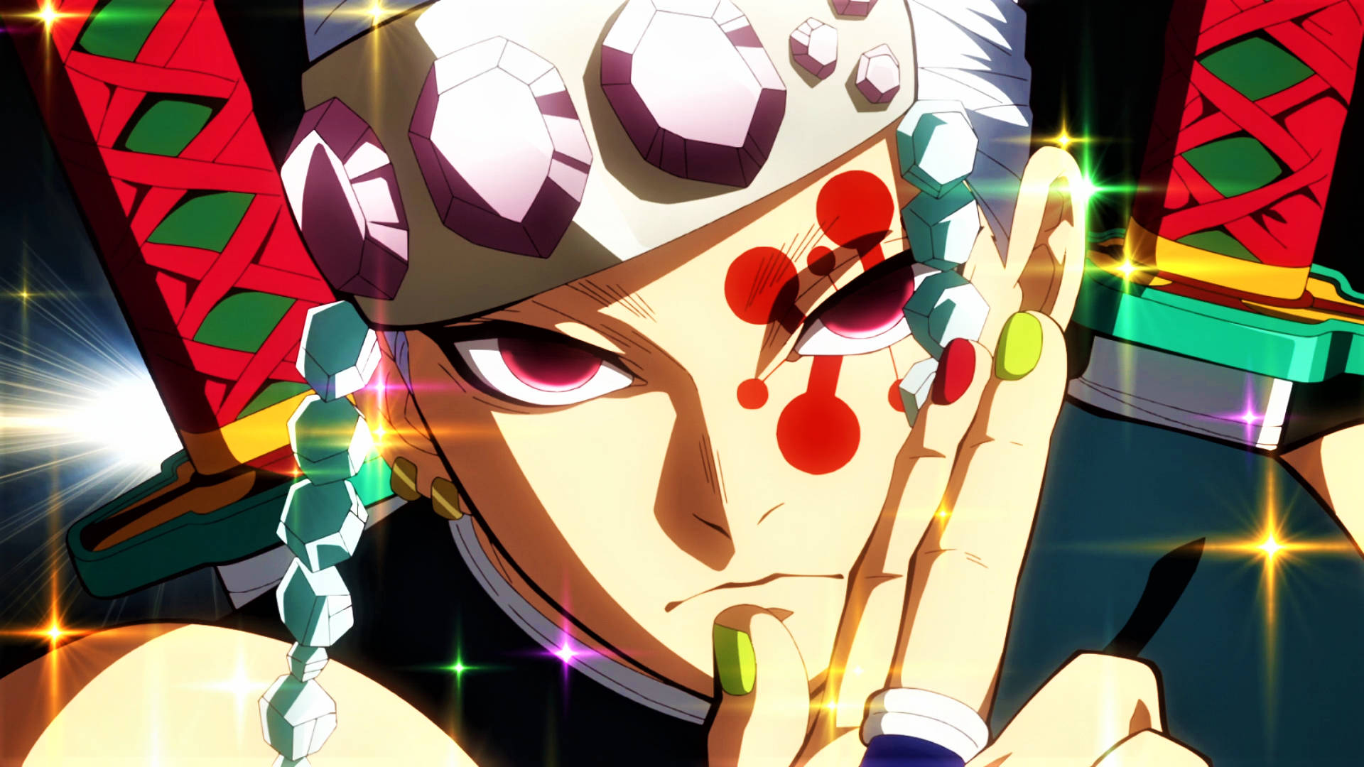 Tengen Uzui, white hair, red eyes, Full HD Desktop Wallpaper