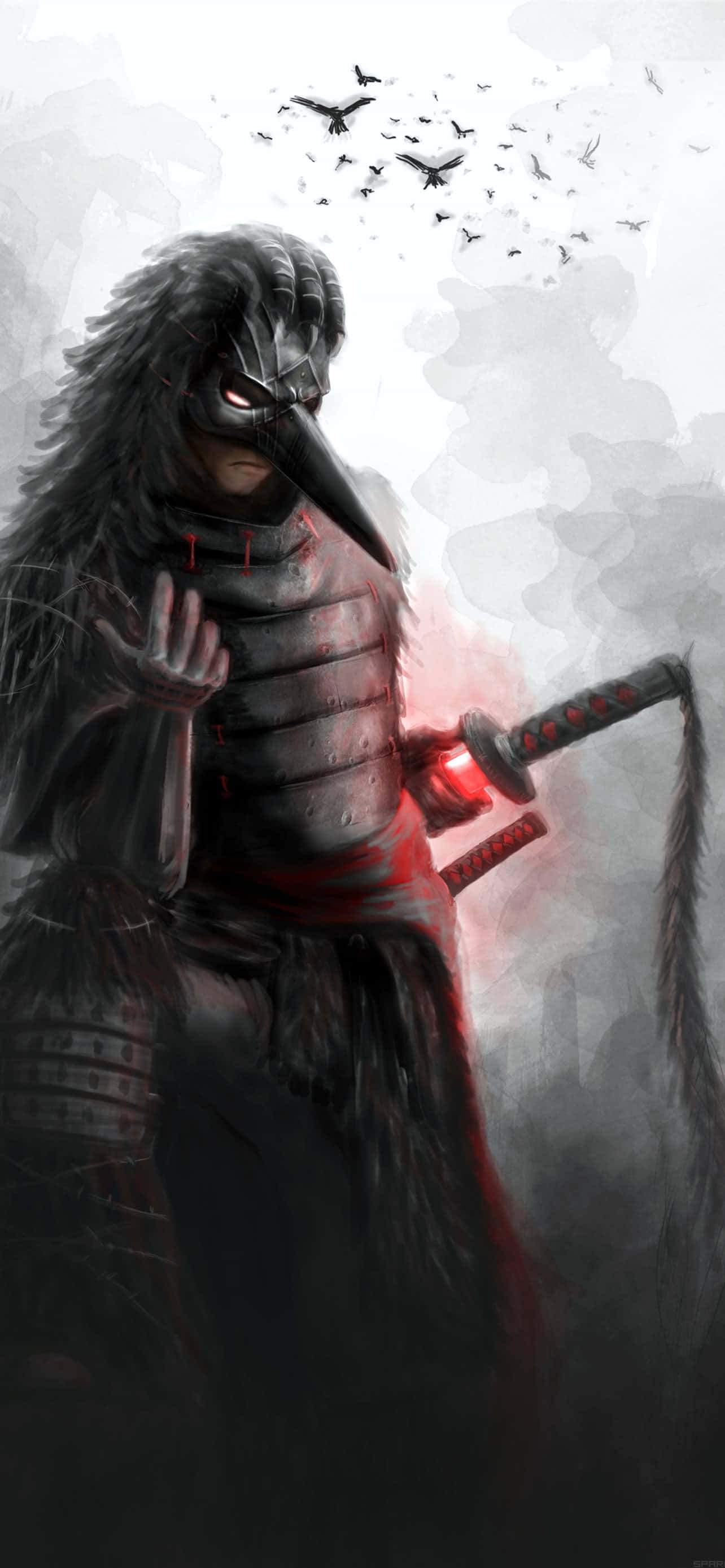 Tengu, masked samurai warrior, dark armor, 2K Phone Wallpaper
